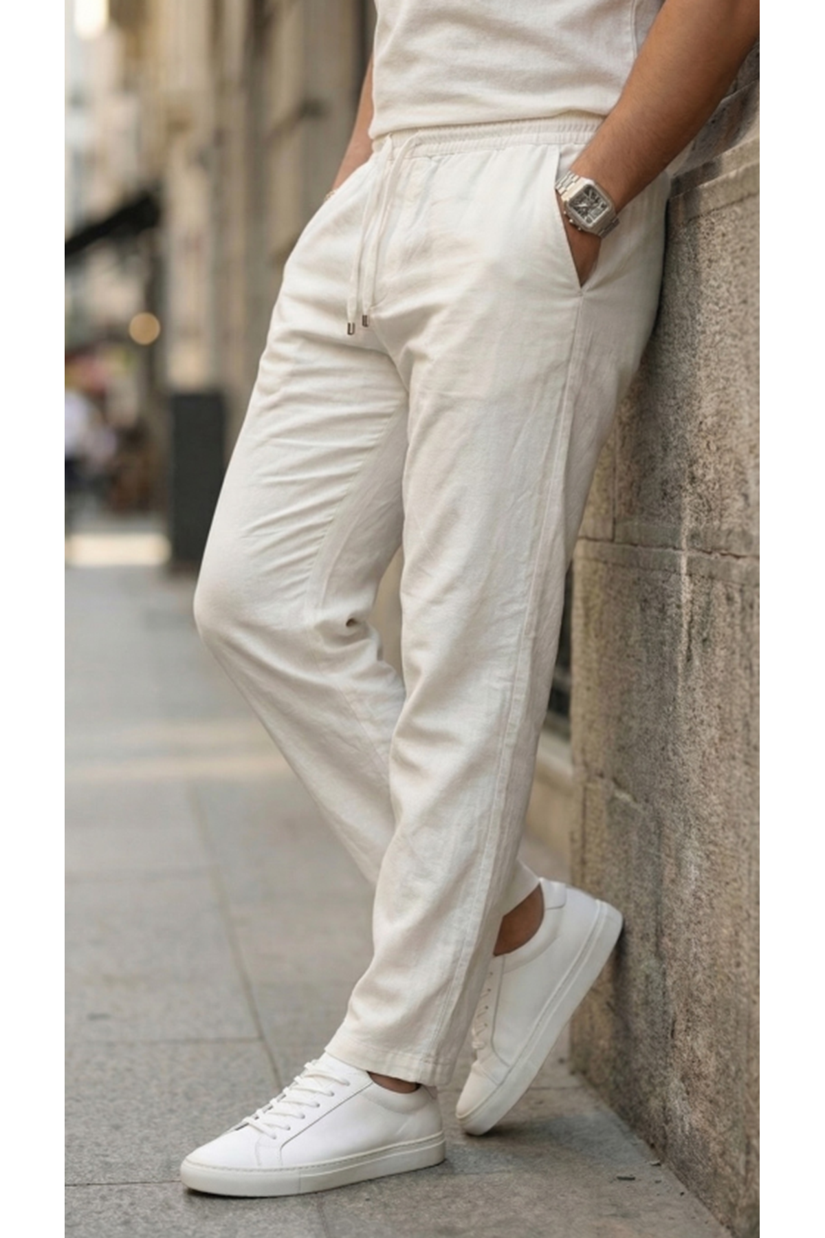 Erkek İç Göstermez Yıkamalı Keten Pantolon