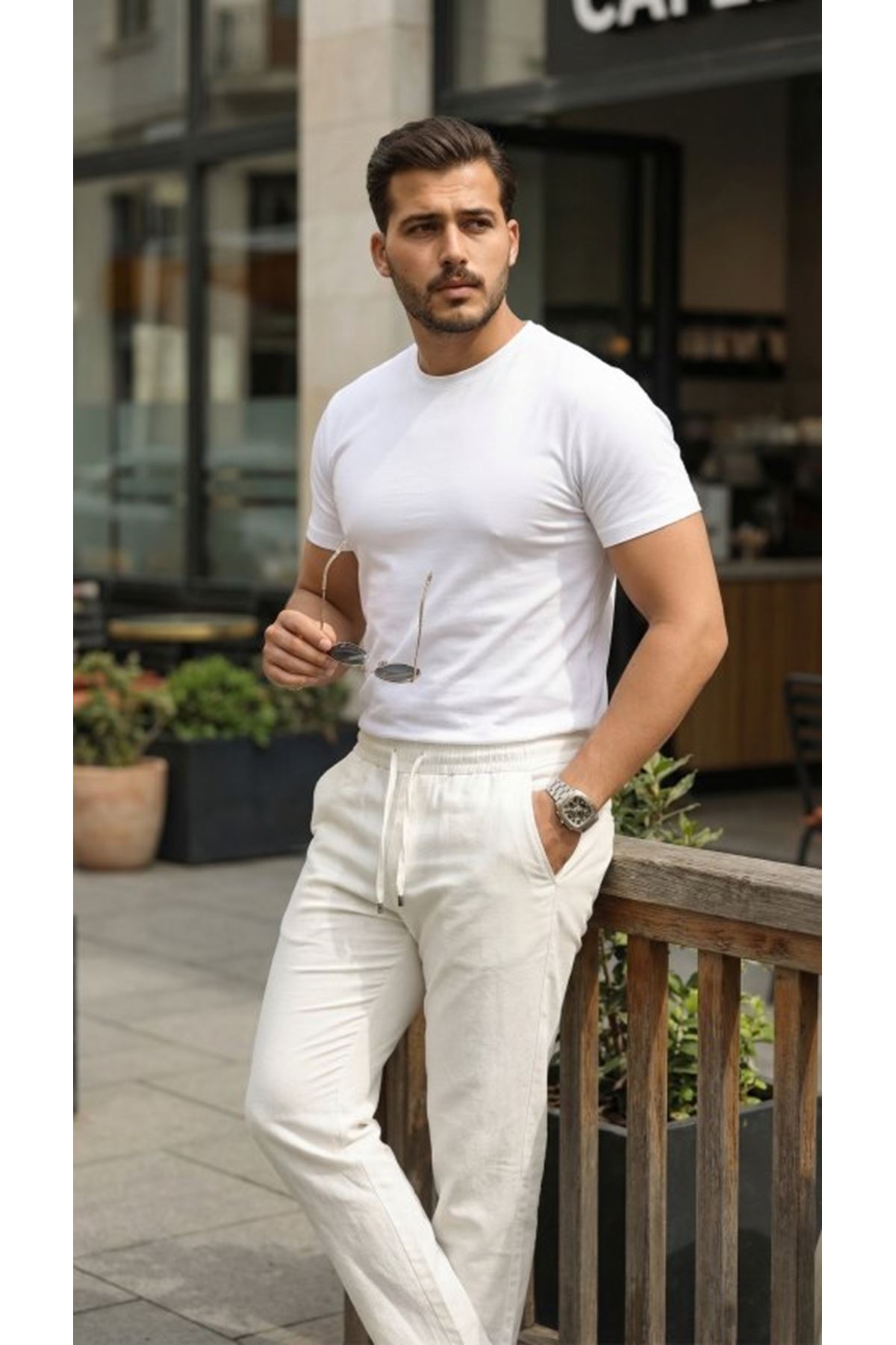 Erkek İç Göstermez Yıkamalı Keten Pantolon