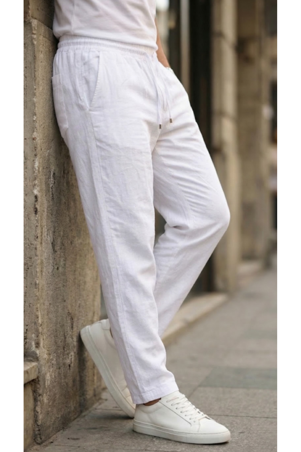 Erkek İç Göstermez Yıkamalı Keten Pantolon