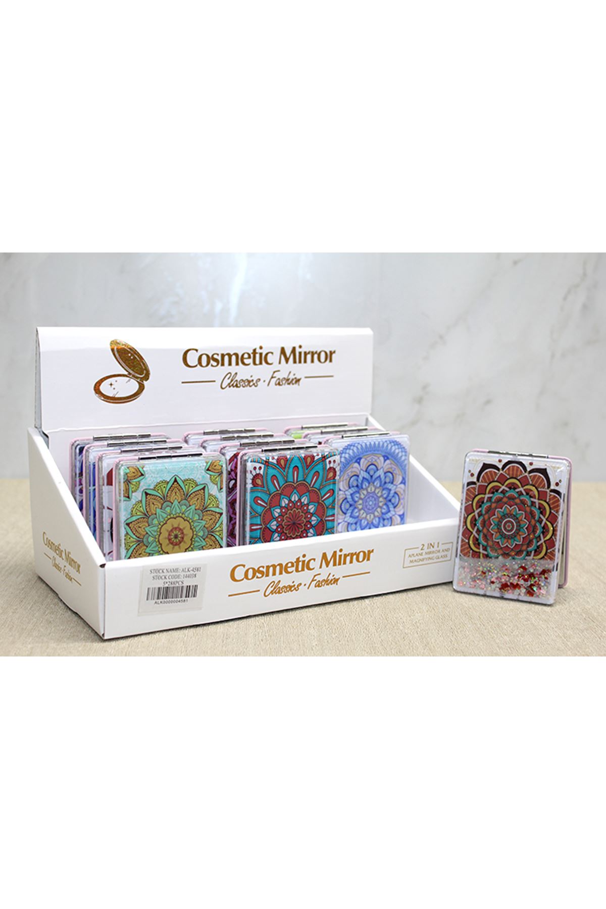 Mandala Desenli Hareketli Sulu El Aynası - Model 4