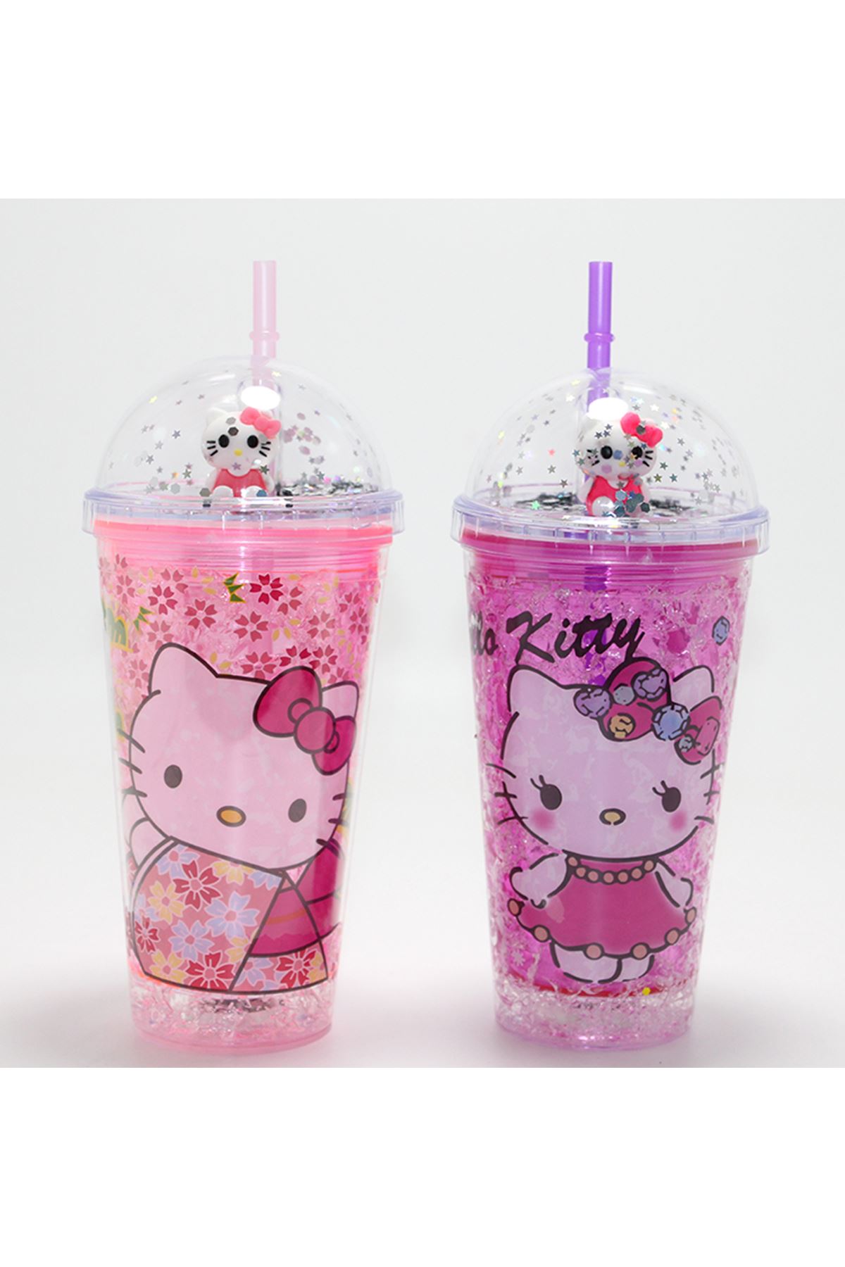Sevimli Hello Kitty Işıklı Pipetli Boncuklu Suluk &amp; Bardak (400 Ml)