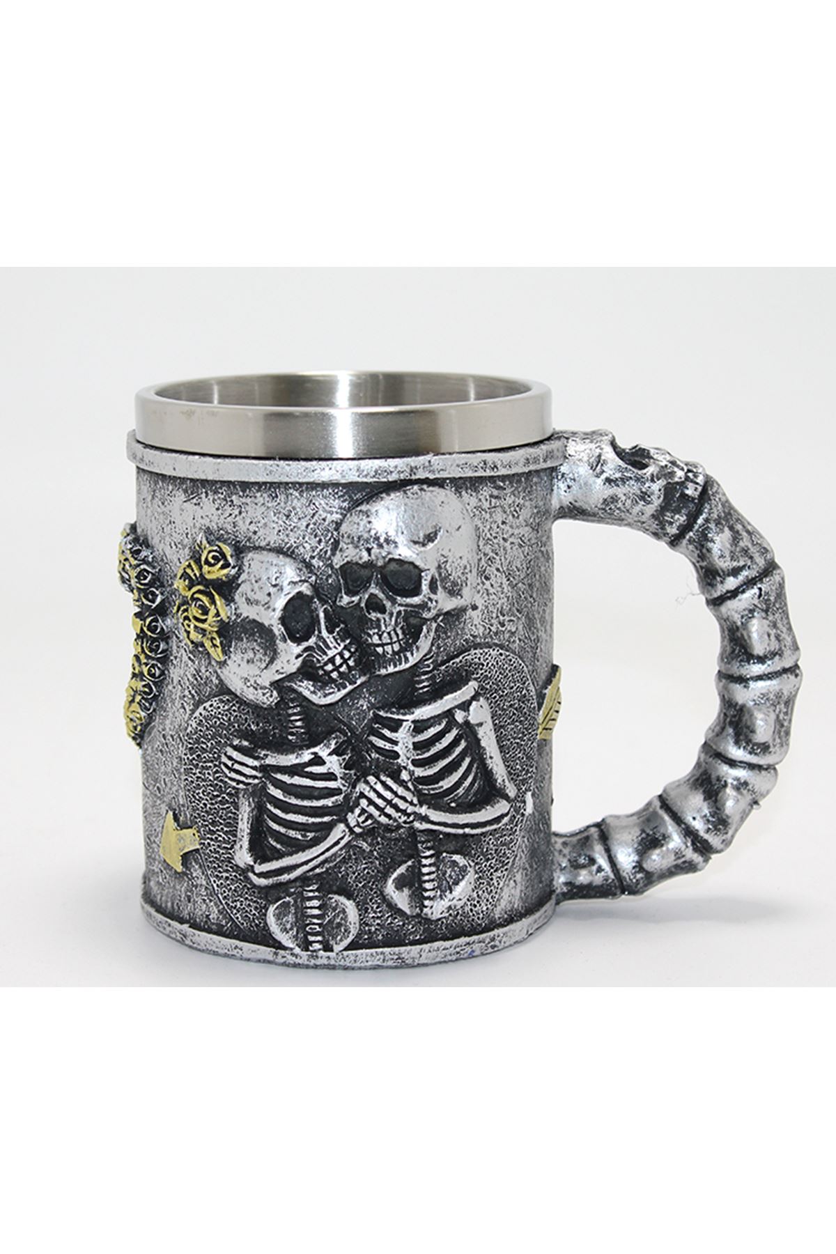Sonsuz Aşk İskelet Tasarımlı 3D Kabartmalı Çelik Kupa Bardak
