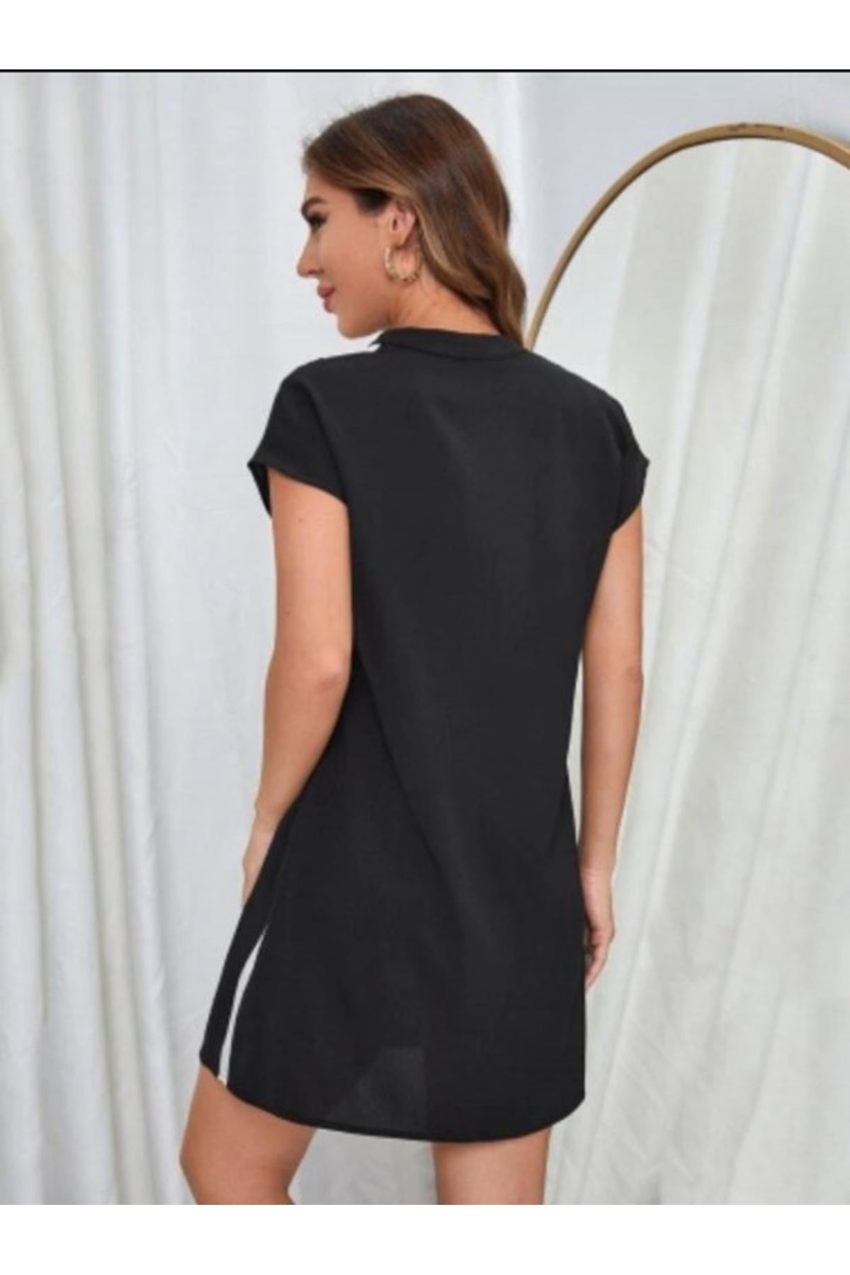 Kadın Dokuma Viskon Kumaş V Yaka Zebra Desenli Elbise