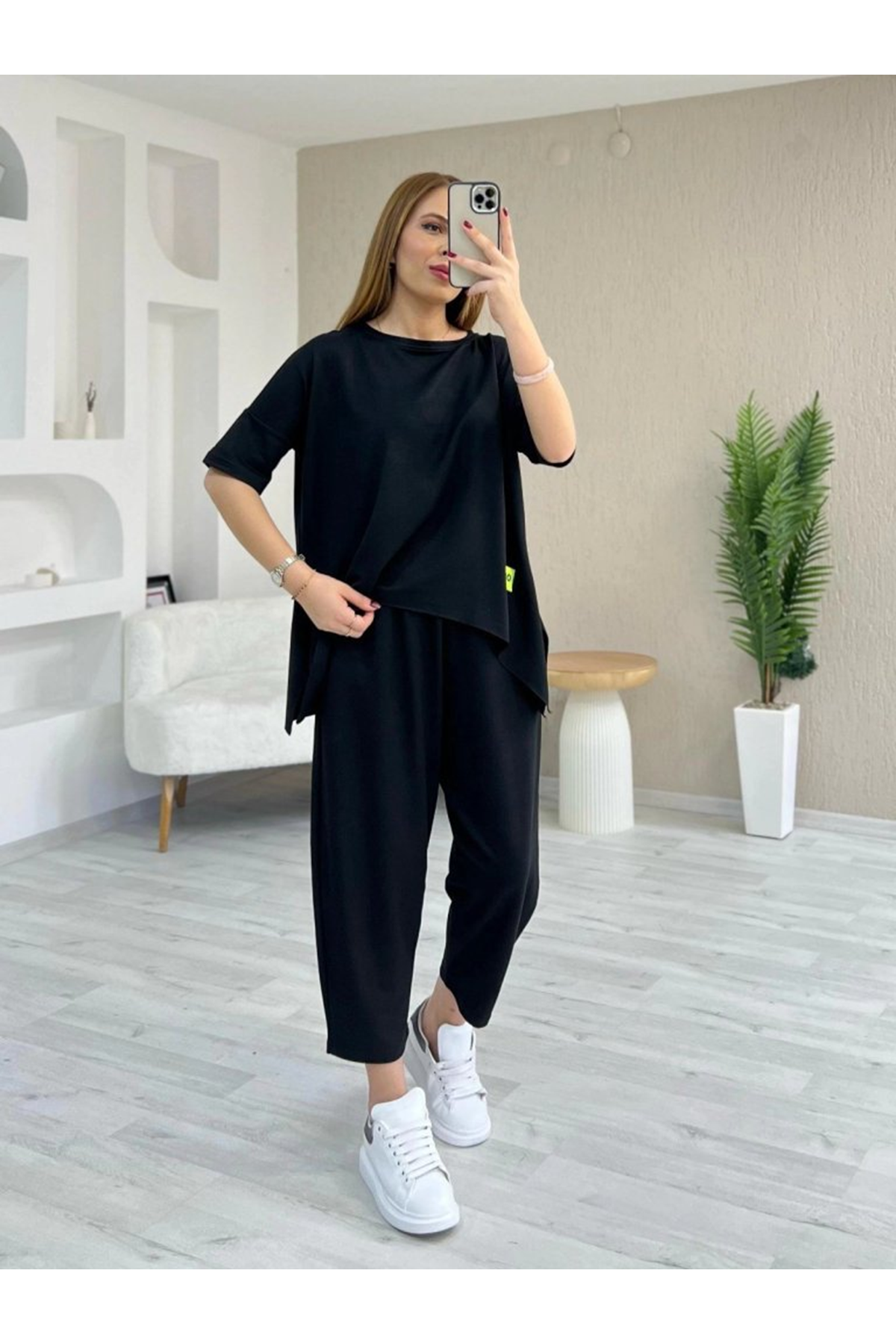 Kadın Kısa Kollu Bisiklet Yaka Viskon Iki Iplik Bluz Ve Pantolon Ikili Takım
