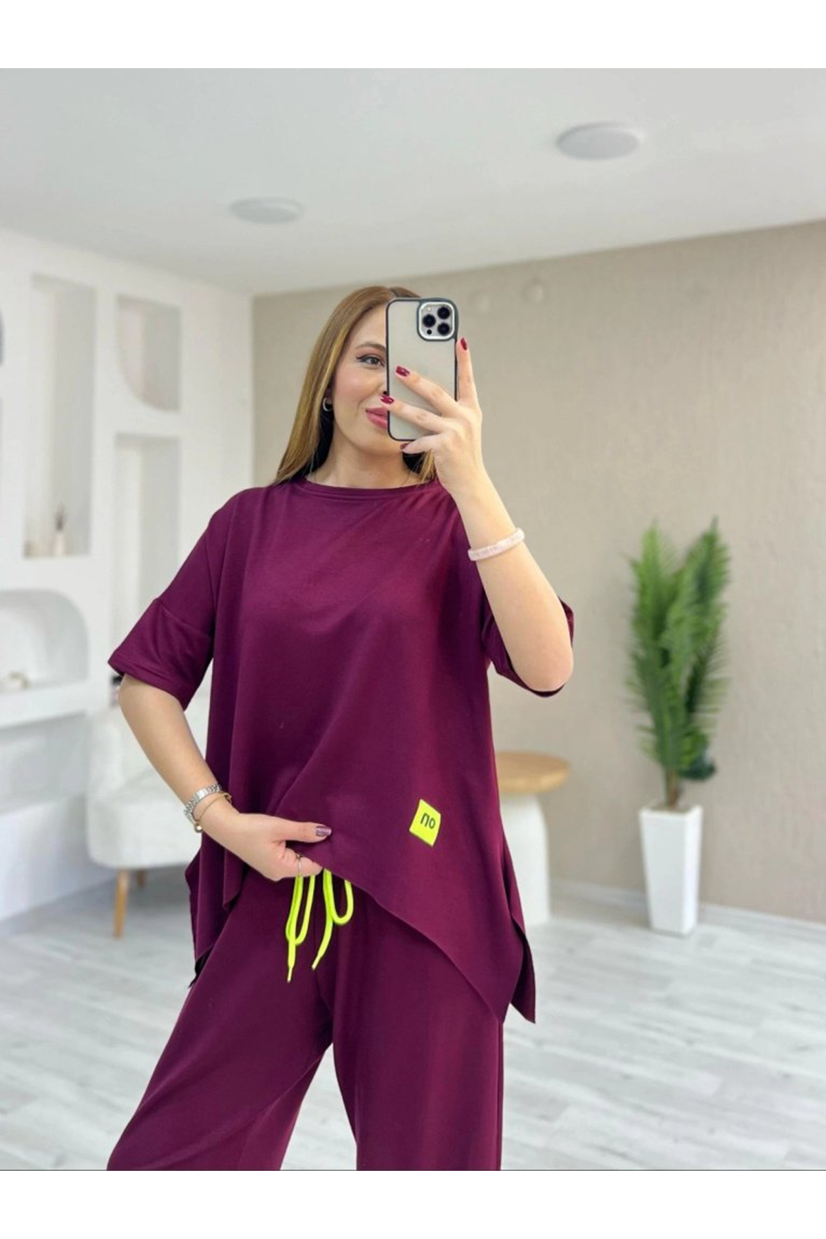 Kadın Kısa Kollu Bisiklet Yaka Viskon Iki Iplik Bluz Ve Pantolon Ikili Takım