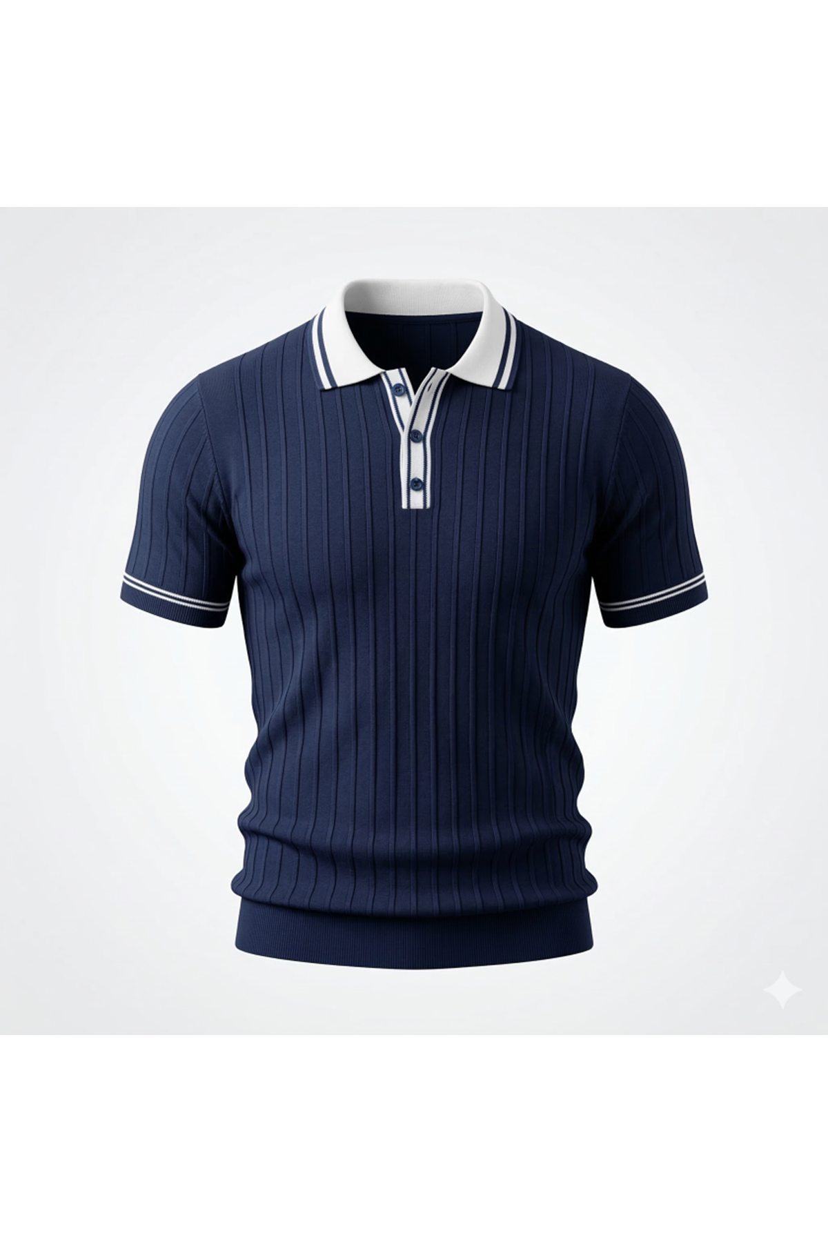 Erkek Düğme Yakalı Kontrast Yaka Triko Tişört