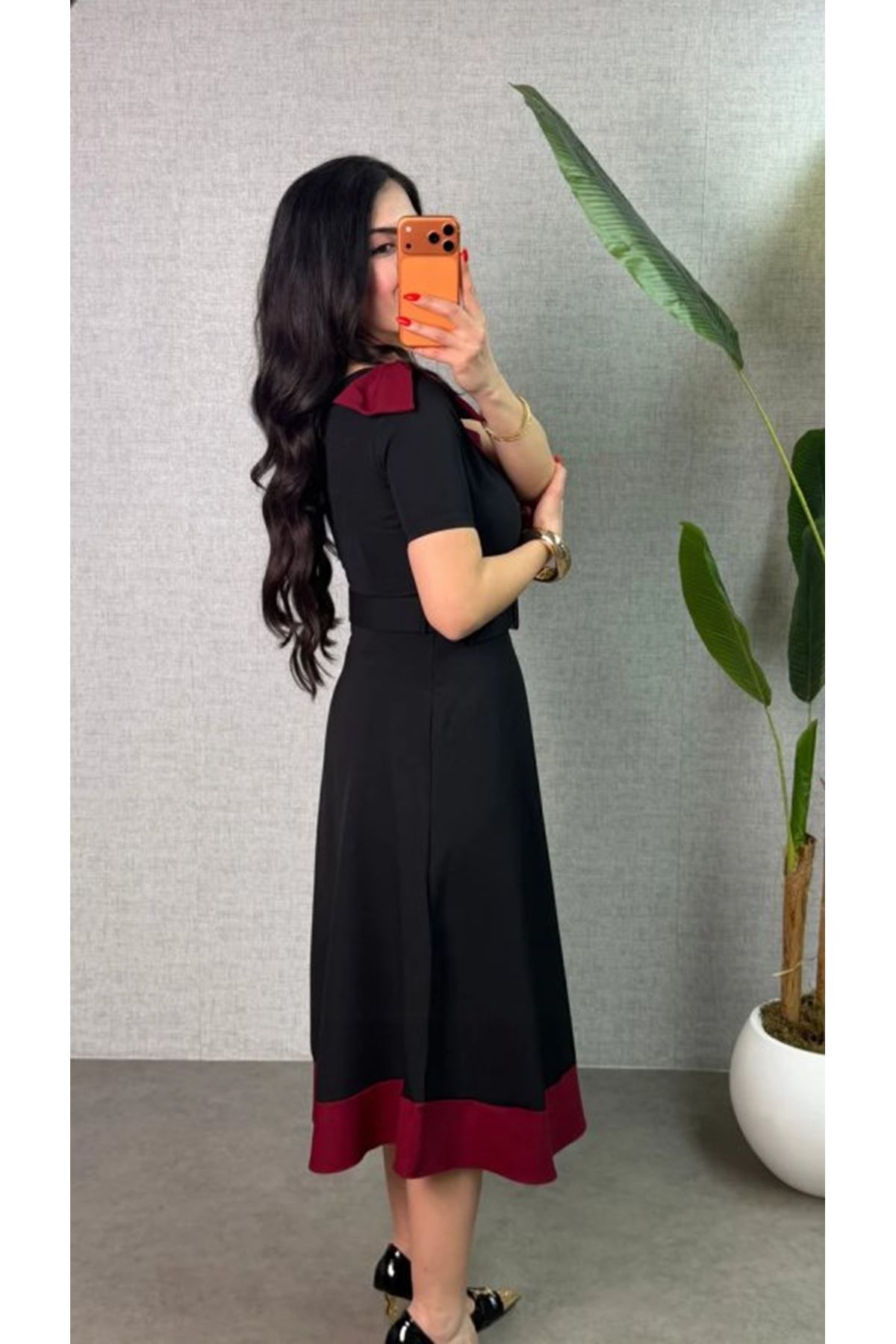 Kadın Tek Omuz Fiyonk Detaylı Midi Boy Elbise