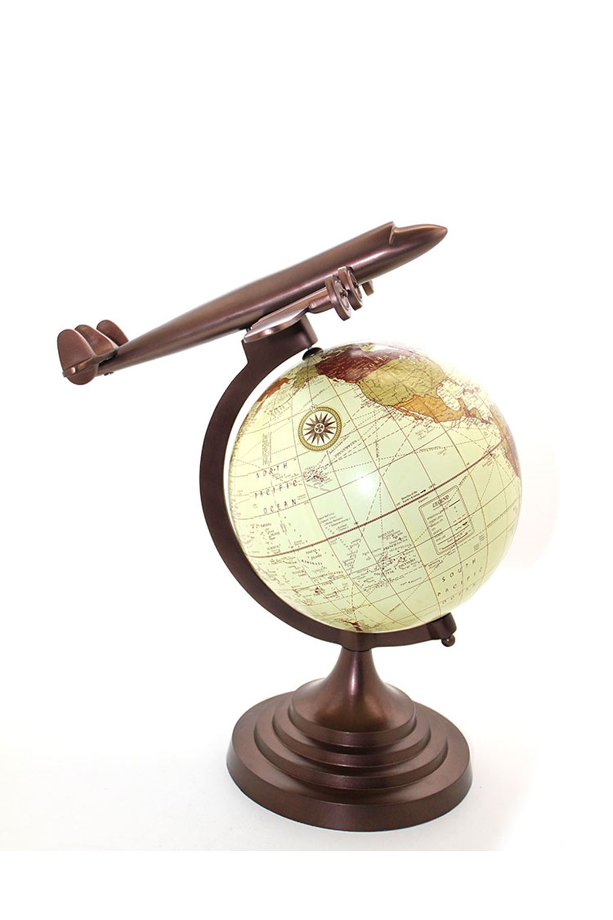40x25 cm Pirinç Uçak Tasarımlı Dünya Küre