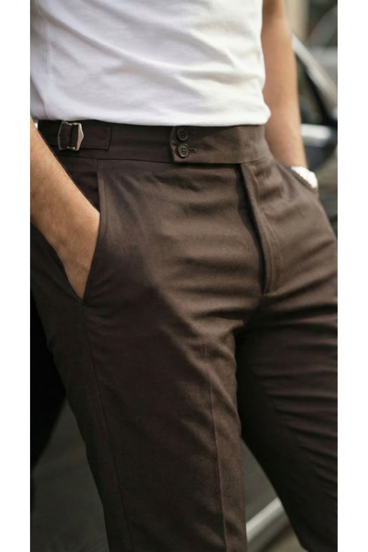 Erkek Toka Detaylı Oldmoney Kumaş Pantolon