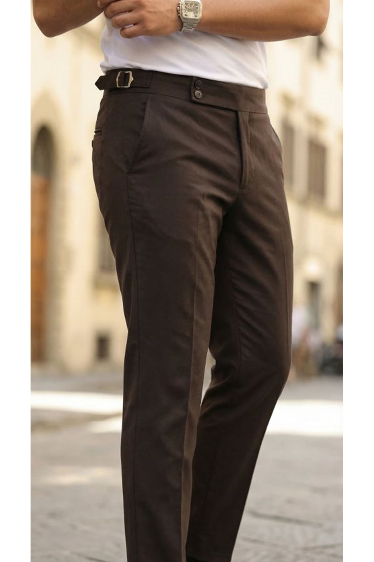 Erkek Toka Detaylı Oldmoney Kumaş Pantolon