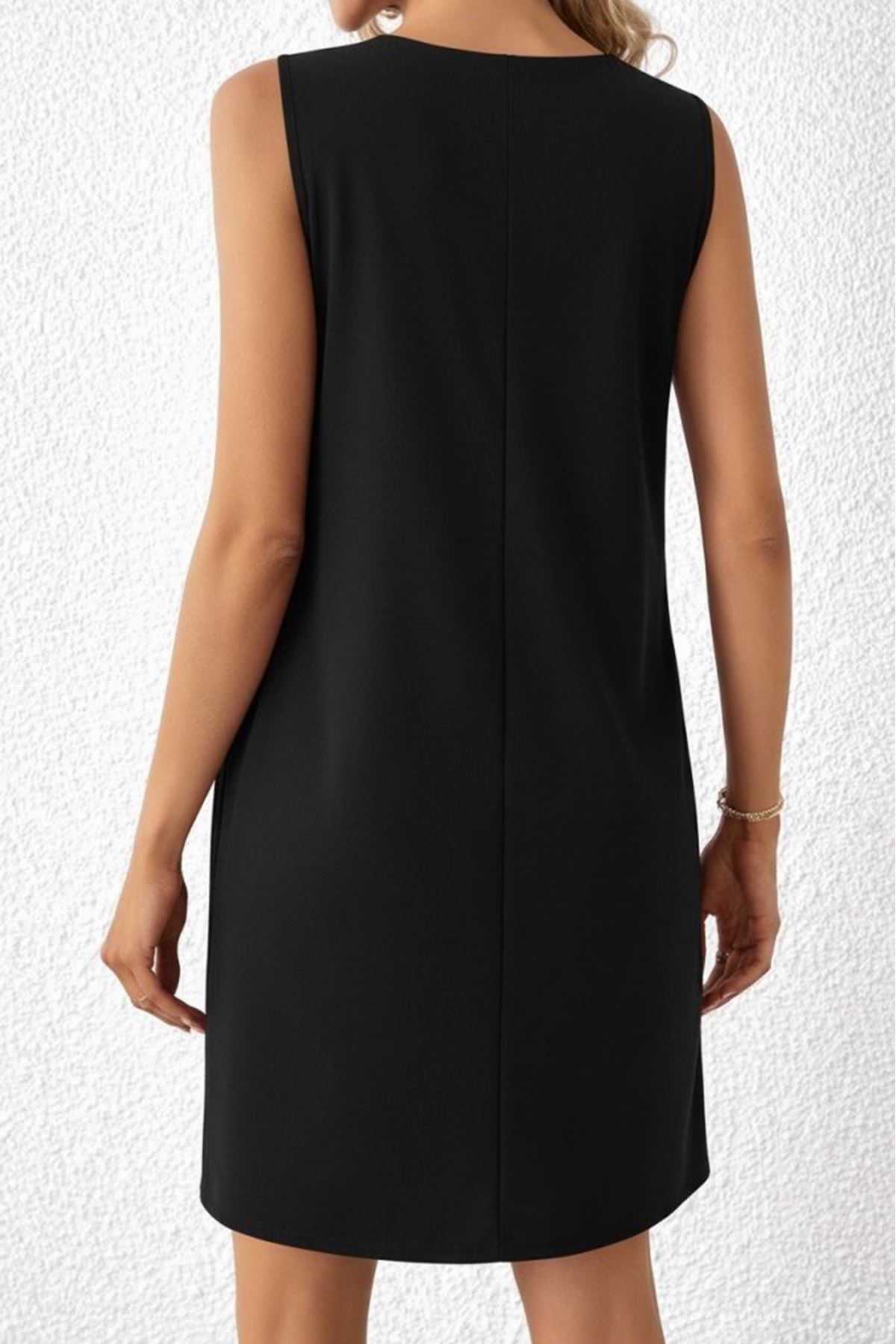 Kadın Askılı V Yakalı Mini Ithal Krep Elbise