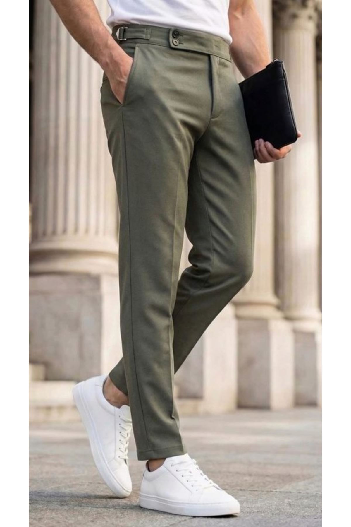 Erkek Toka Detaylı Oldmoney Kumaş Pantolon