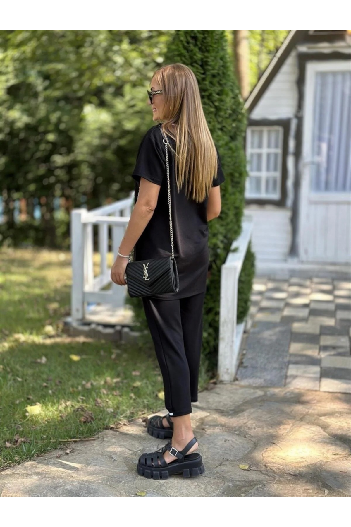 Kadın Kısa Kollu V Yakalı Iki Iplik Bluz Ve Pantolon Ikili Takım