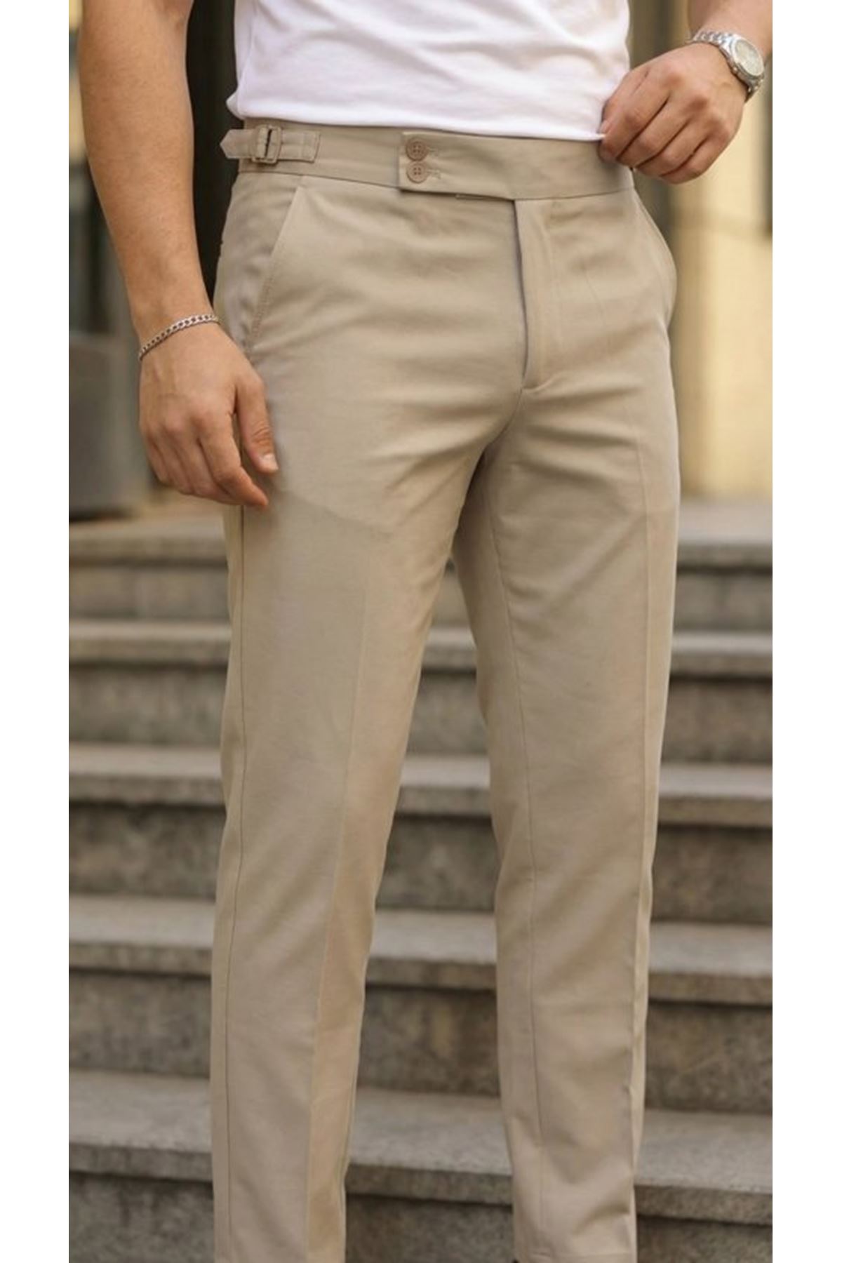 Erkek Toka Detaylı Oldmoney Kumaş Pantolon