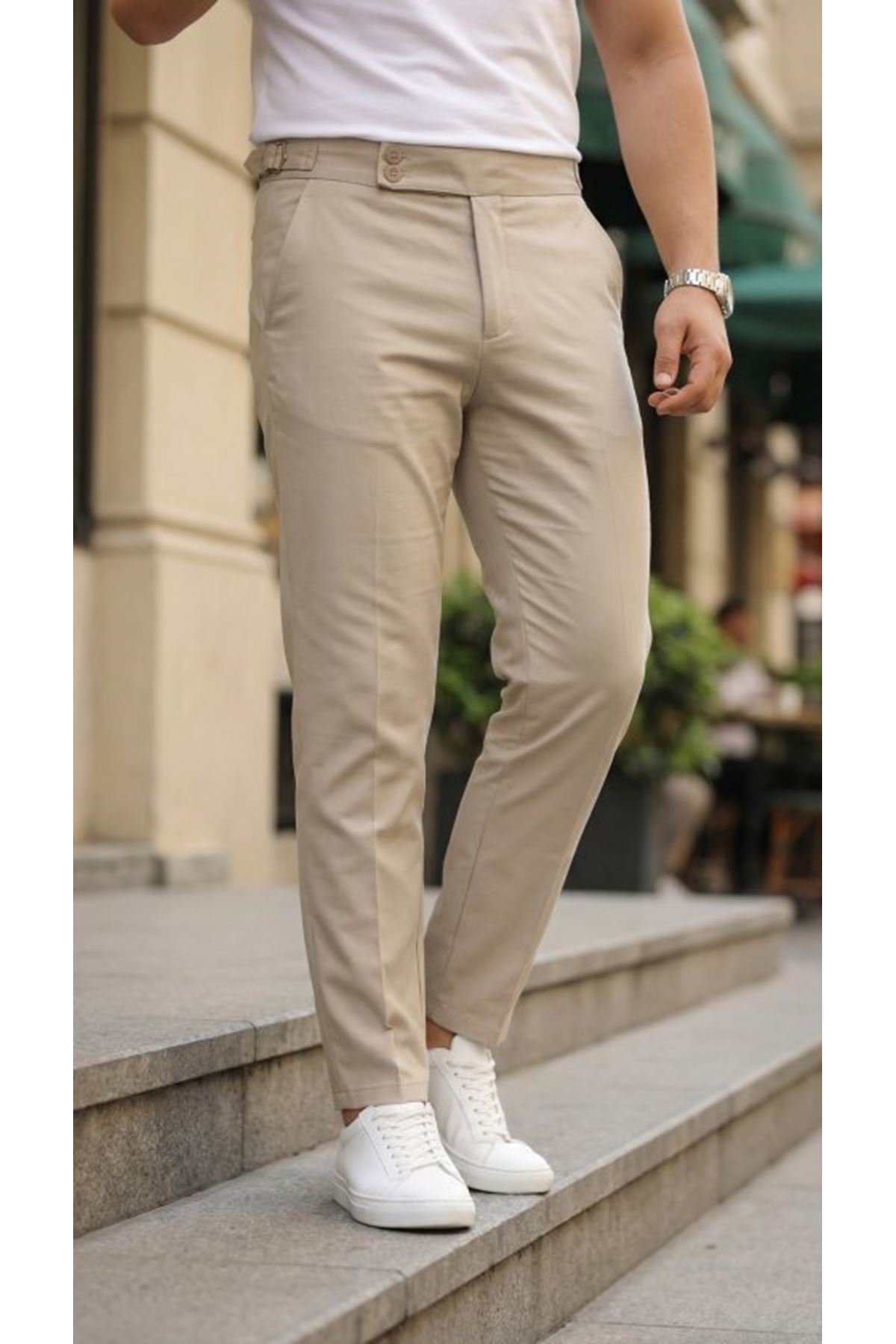 Erkek Toka Detaylı Oldmoney Kumaş Pantolon