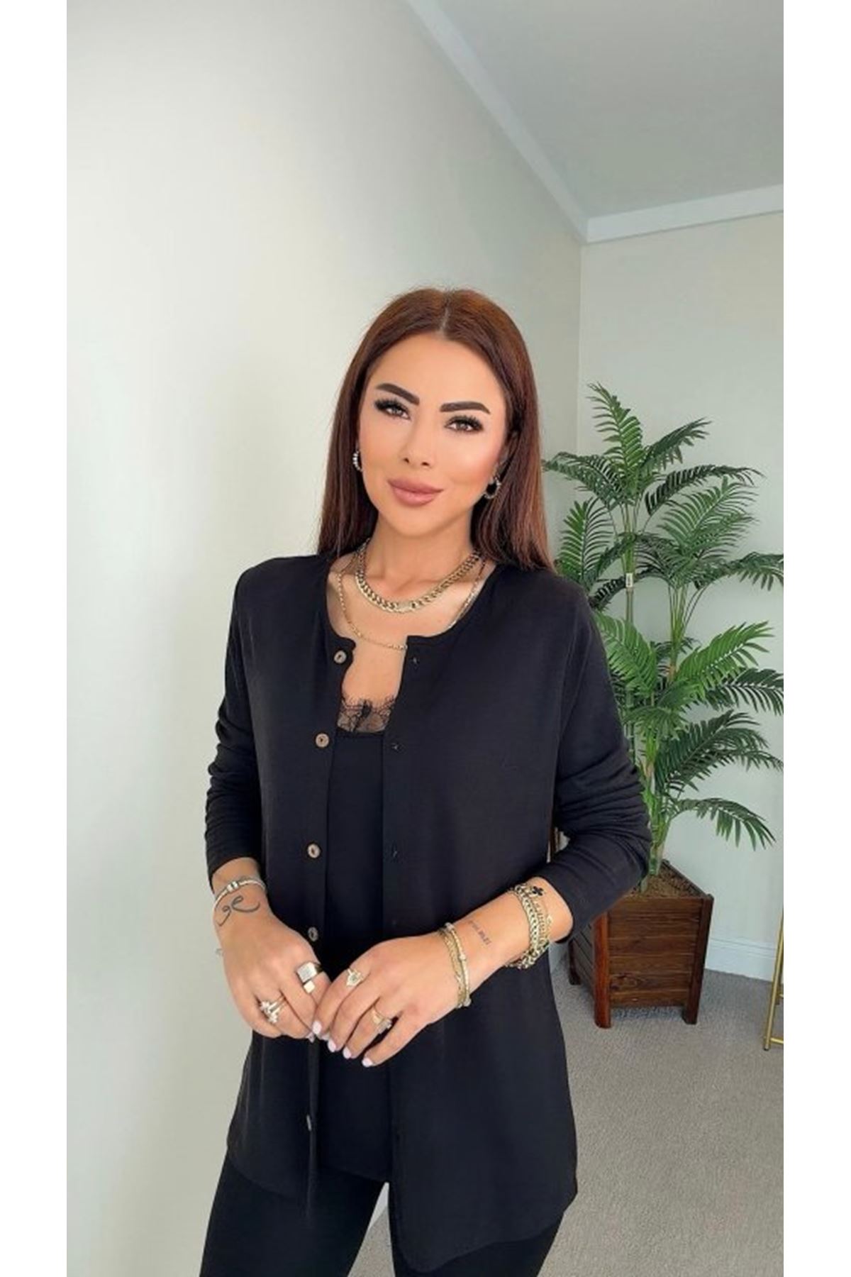 Kadın Dantel Güpür Detay Tek Parça Hırkalı Bluz