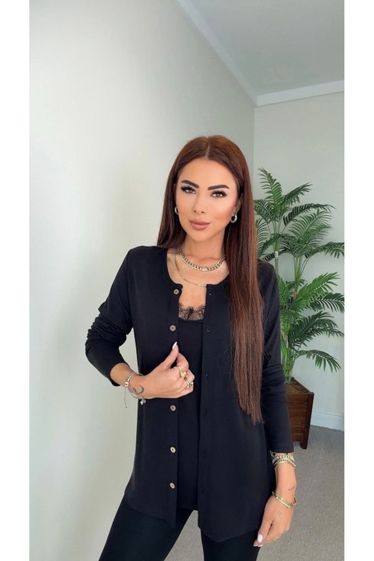 Kadın Dantel Güpür Detay Tek Parça Hırkalı Bluz