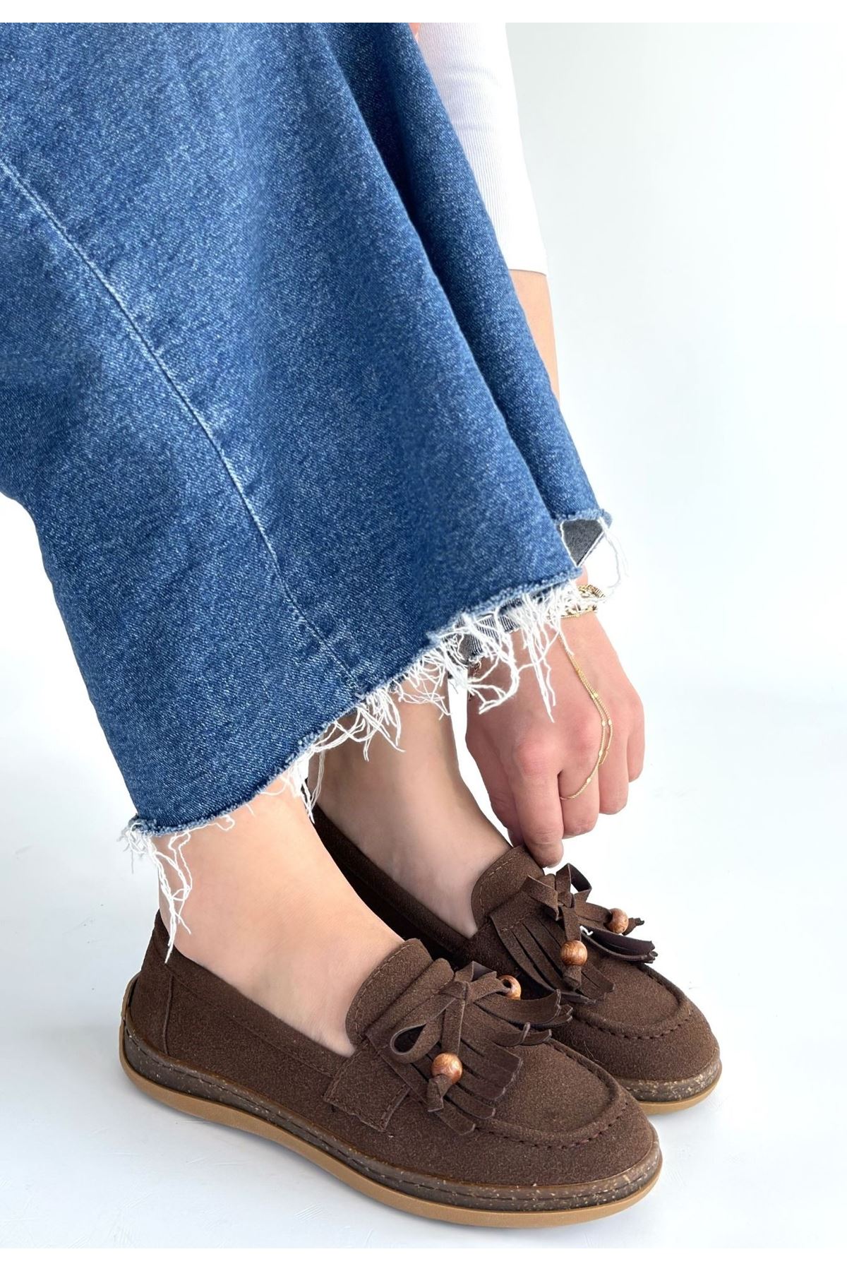 Boriy Kahverengi Deri Tozu Süet Babet Ayakkabı