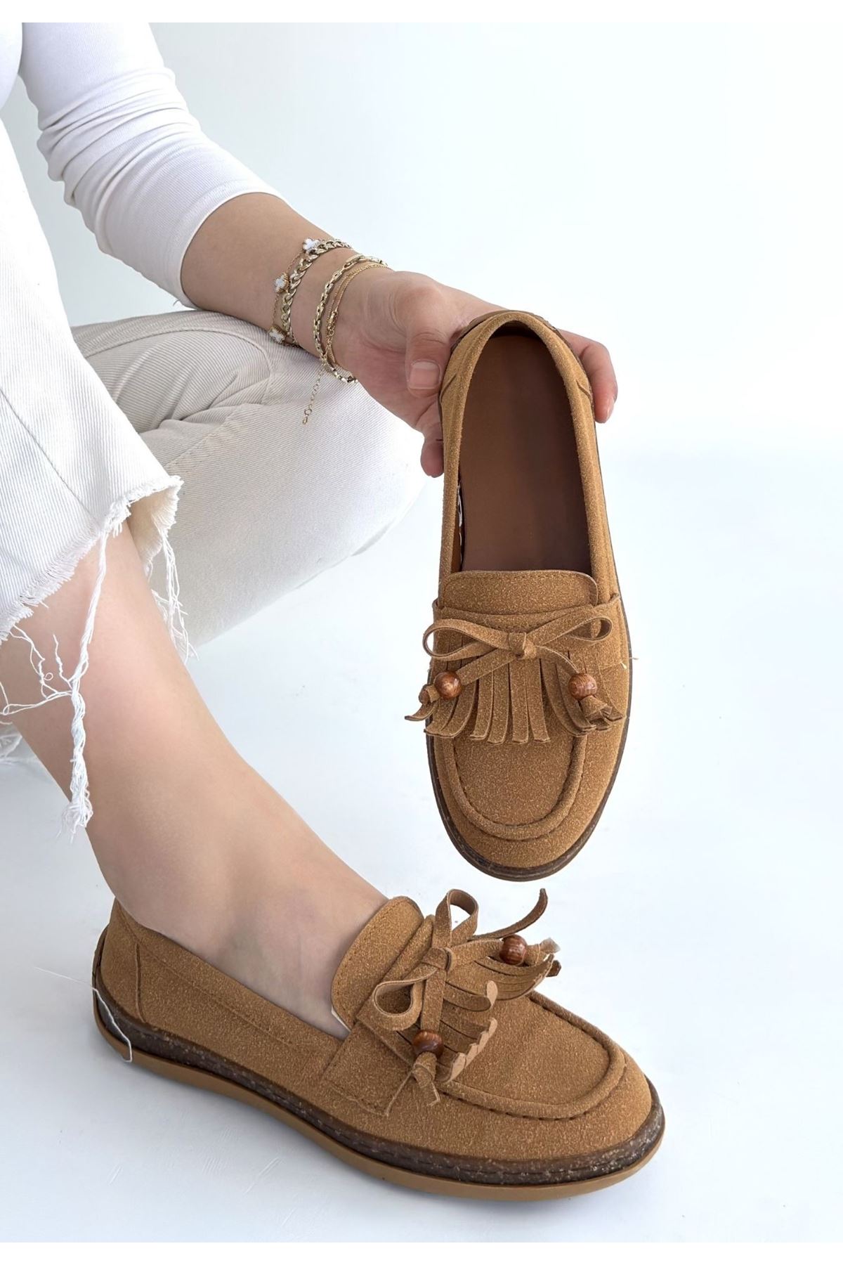 Boriy Taba Deri Tozu Süet Babet Ayakkabı