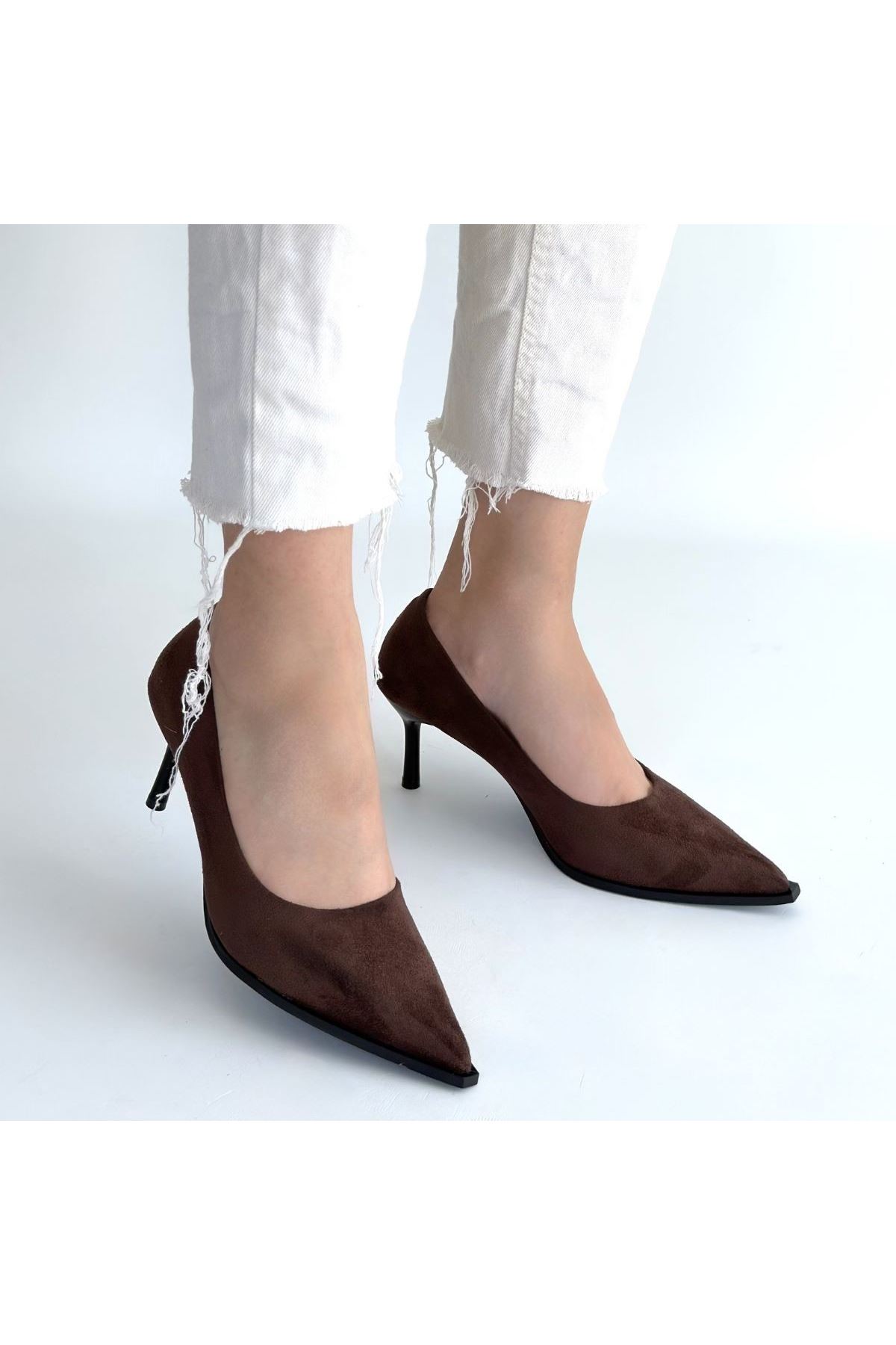 Gute Kahverengi Süet Topuklu Ayakkabı