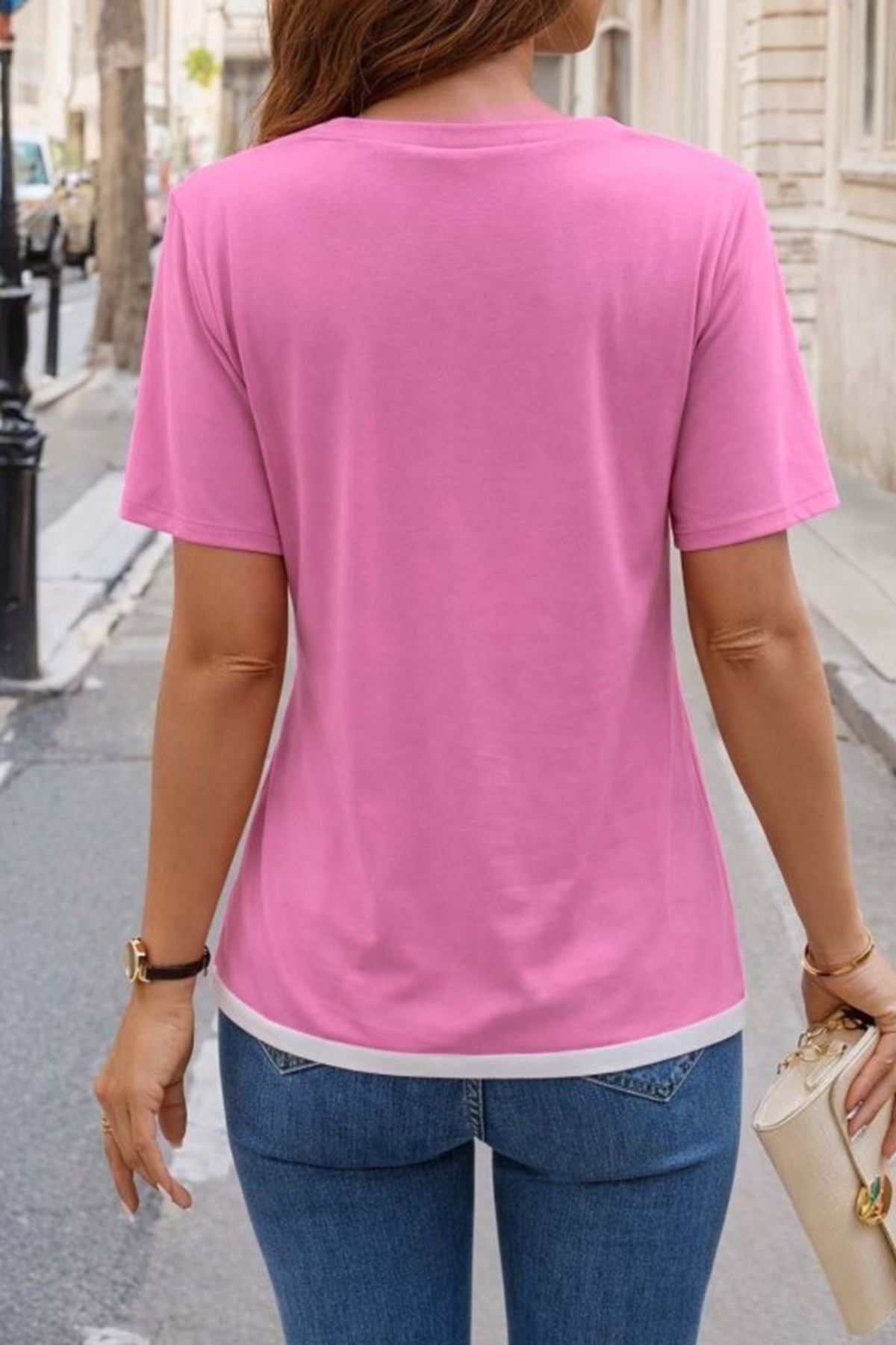 Kadın Kısa Kollu Bisiklet Yaka Viskon Bluz