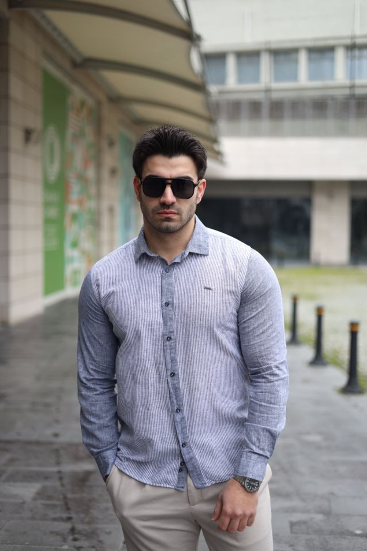 Erkek Pamuklu Keten Kumaş Gömlek