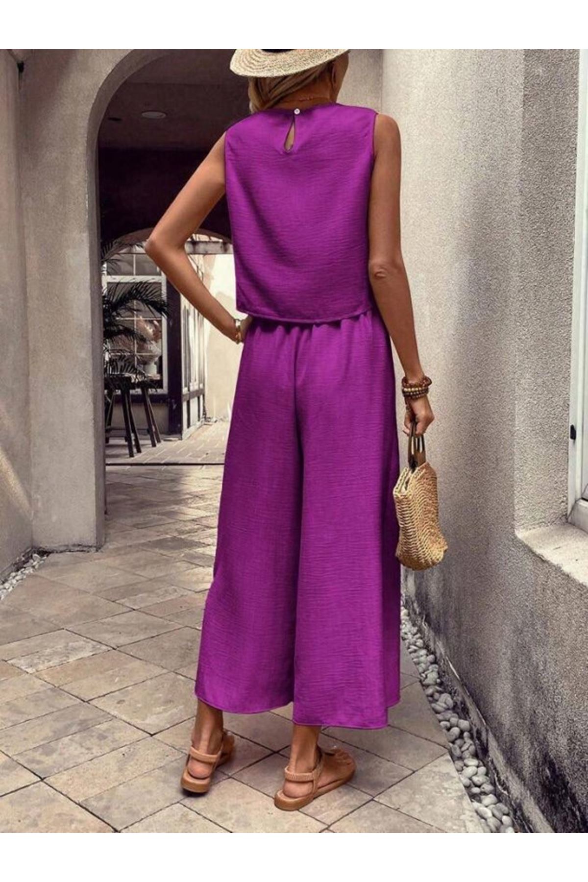 Kadın Geniş Paça Pantolon Ve Bluzlu Aerobin Kumaş Ikili Takım