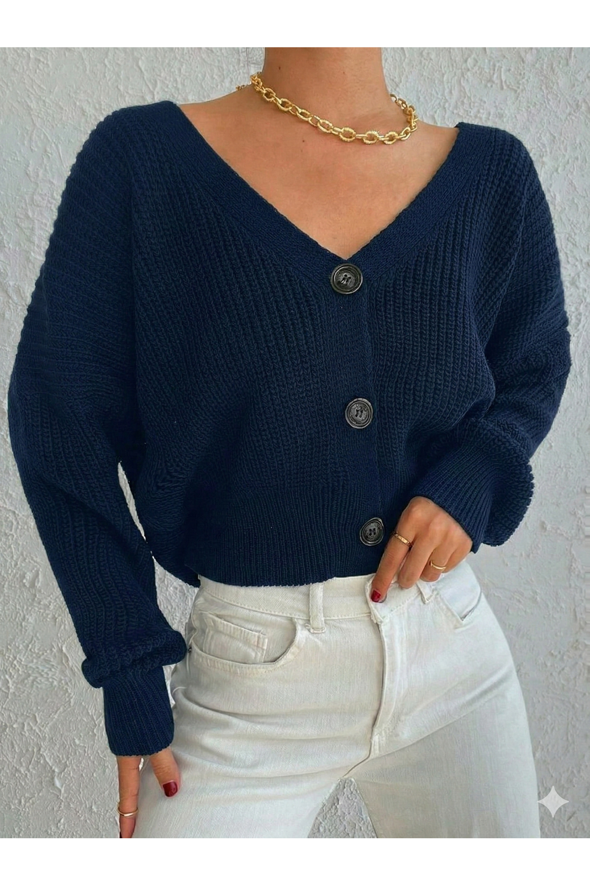 Kadın Uzun Kollu üç Düğmeli Triko Hırka