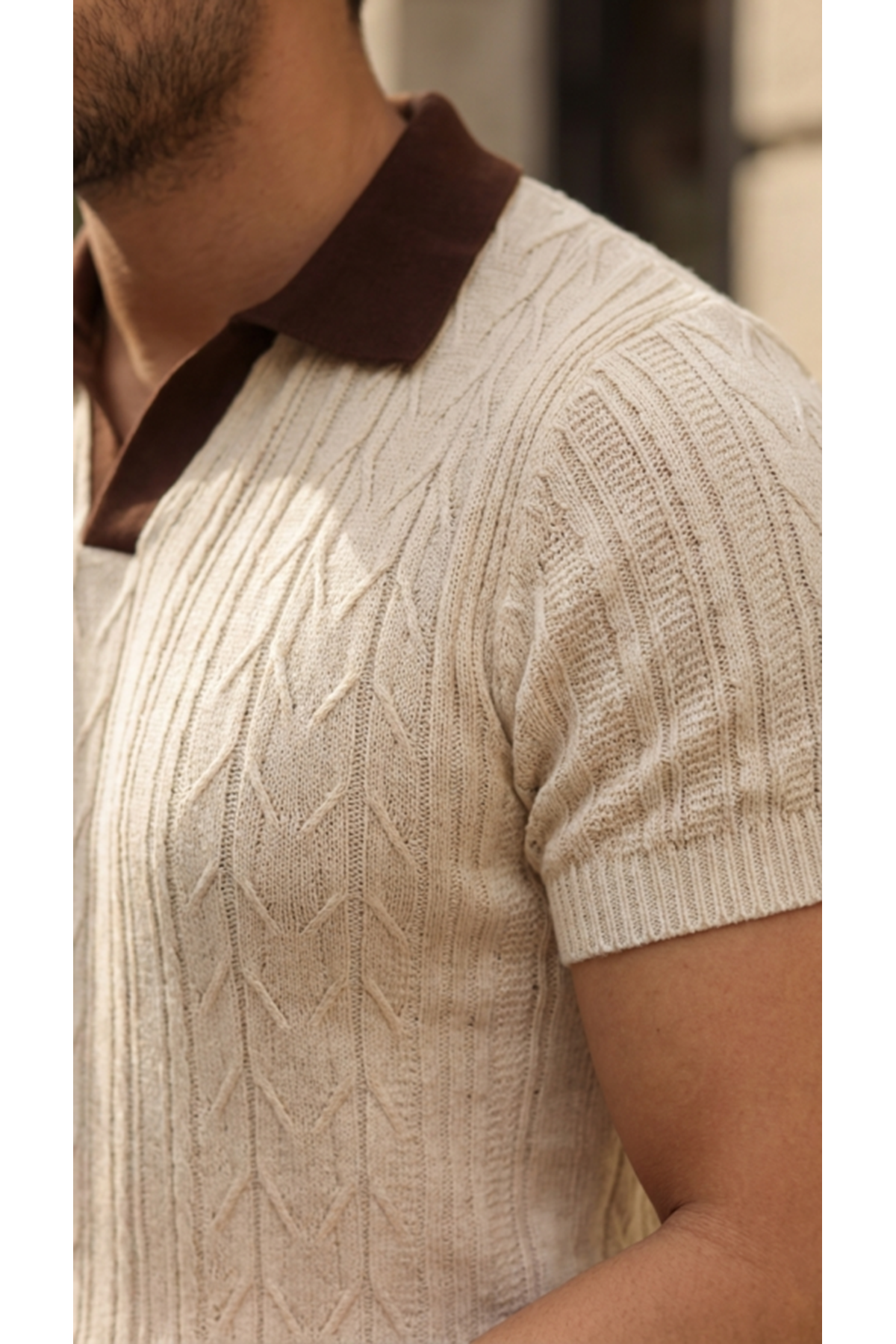 Erkek Desenli Kısa Kollu Triko Tişört - %100 Pamuk Akrilik