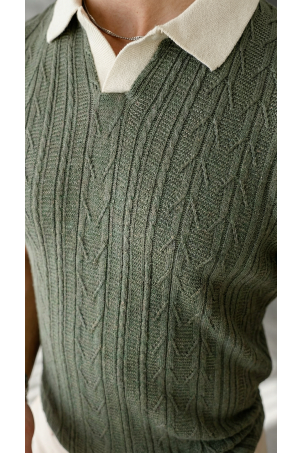 Erkek Desenli Kısa Kollu Triko Tişört - %100 Pamuk Akrilik