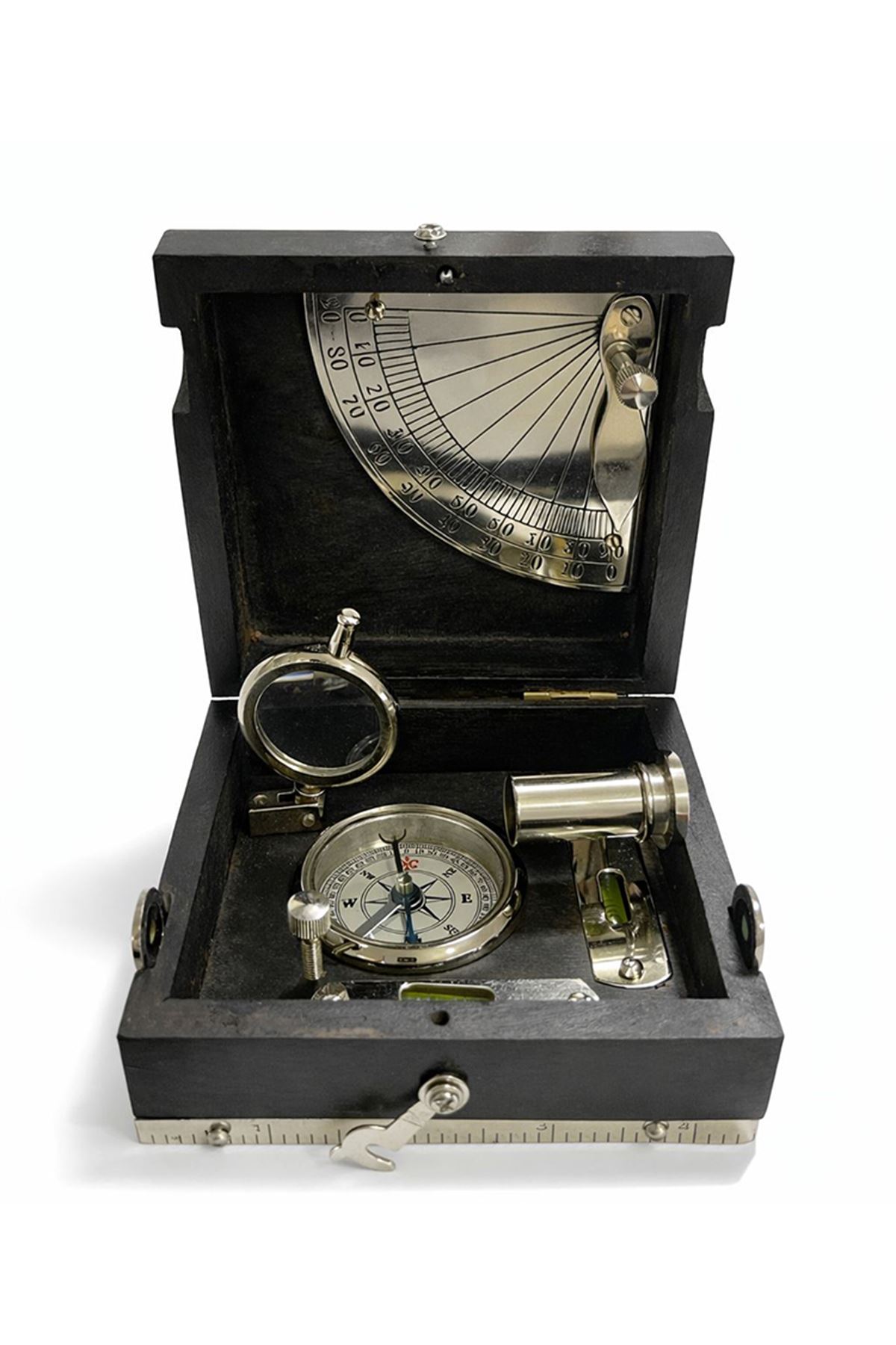 Ahşap Kutulu İşlemeli Pirinç Pusula Seti