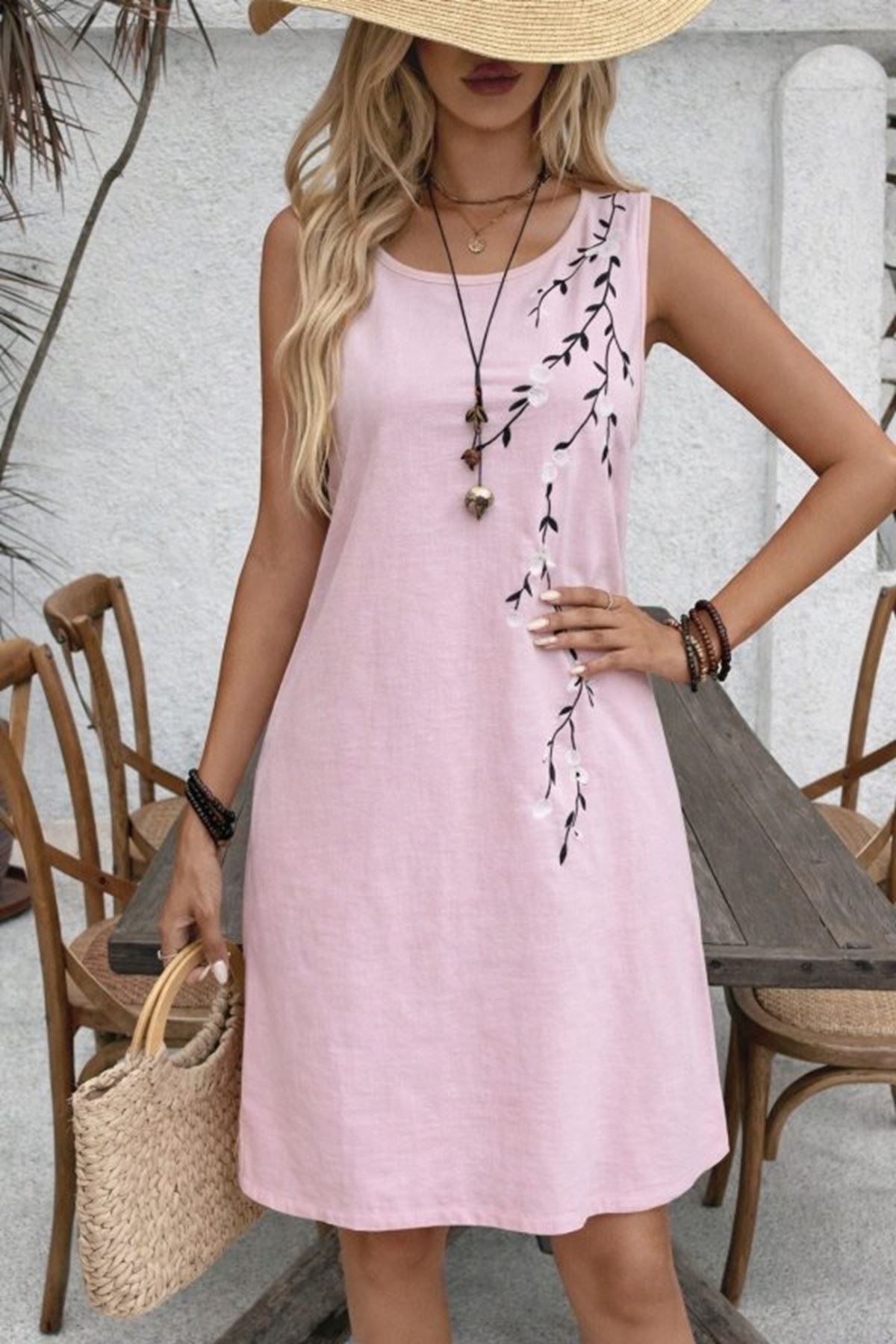 Kadın Askılı Yuvarlak Yakalı çiçek Desenli Kısa Elbise