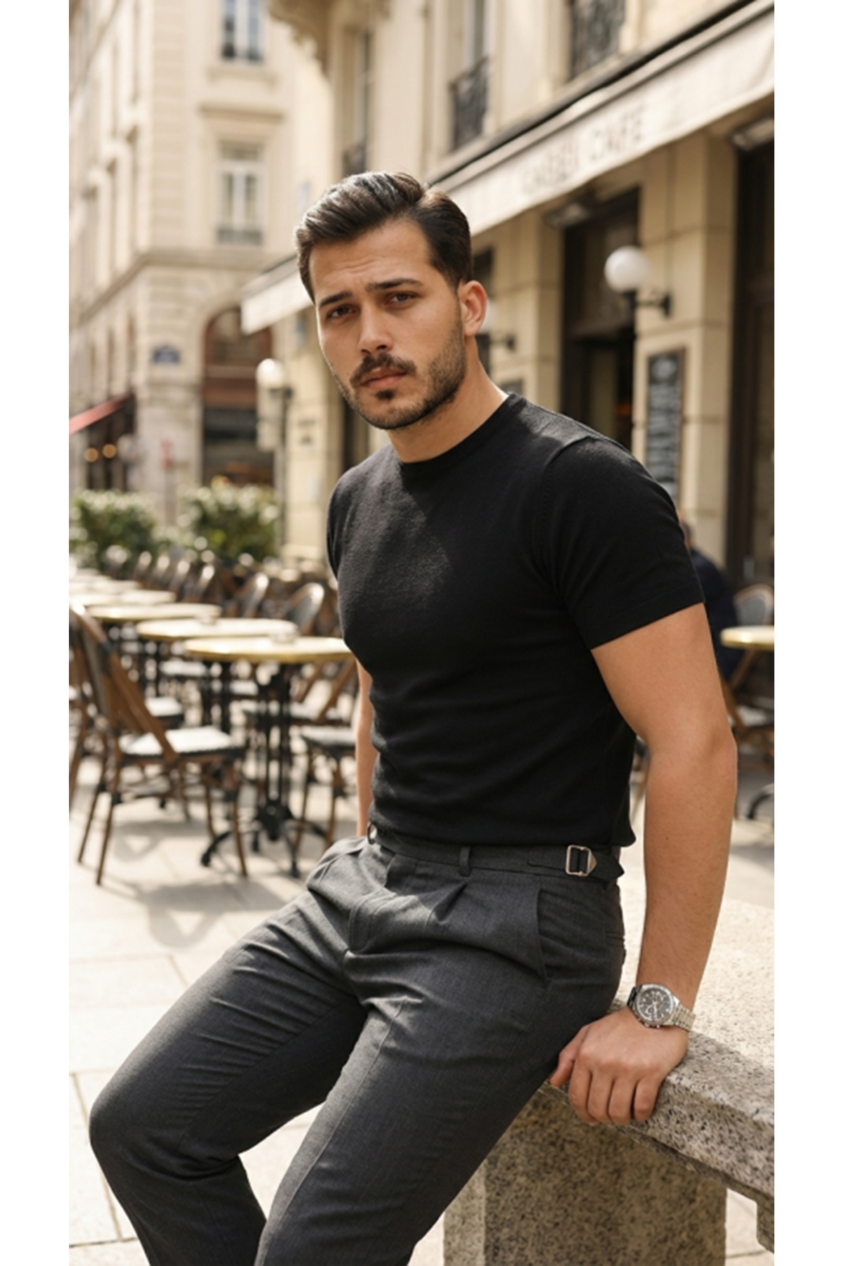 Erkek Basic Bisiklet Yaka Kısa Kollu Triko Tişört - %100 Pamuk Akrilik