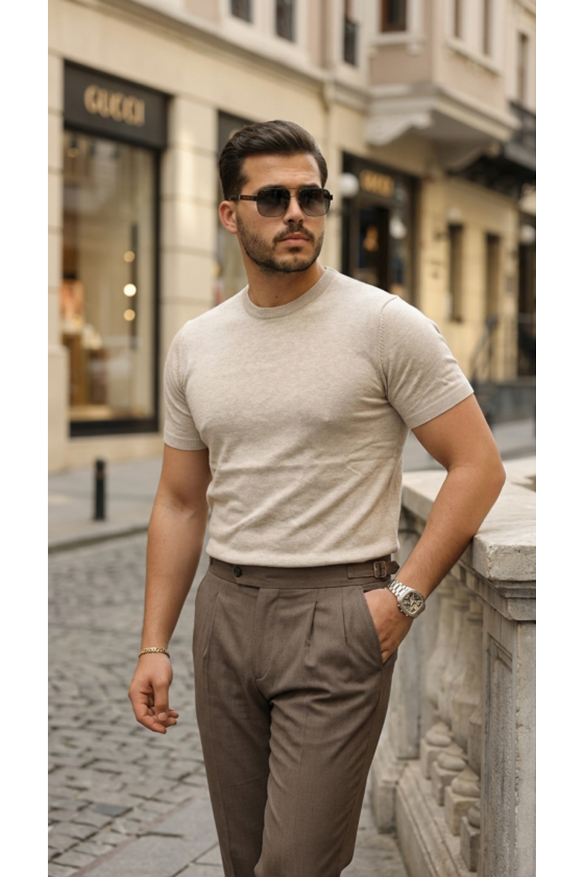 Erkek Basic Bisiklet Yaka Kısa Kollu Triko Tişört - %100 Pamuk Akrilik