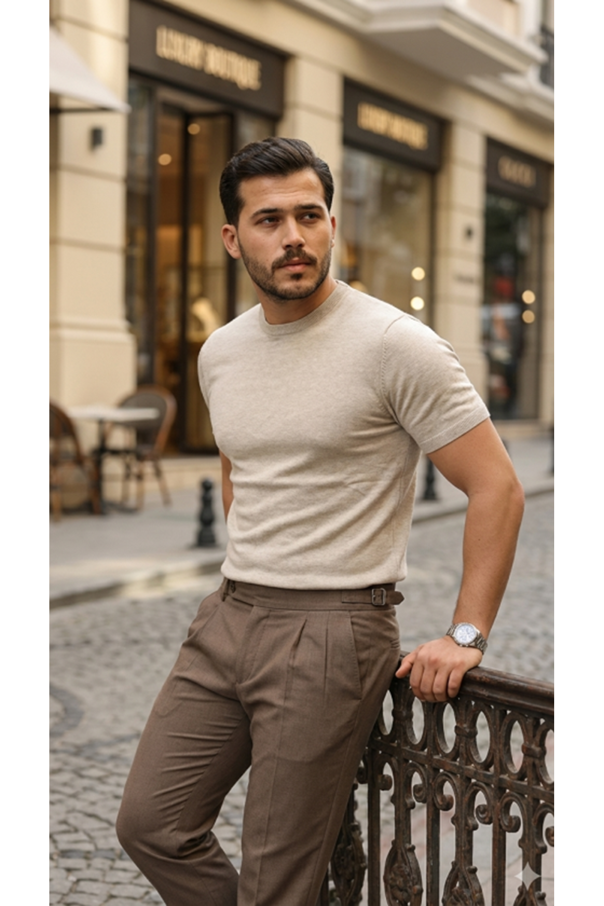 Erkek Basic Bisiklet Yaka Kısa Kollu Triko Tişört - %100 Pamuk Akrilik