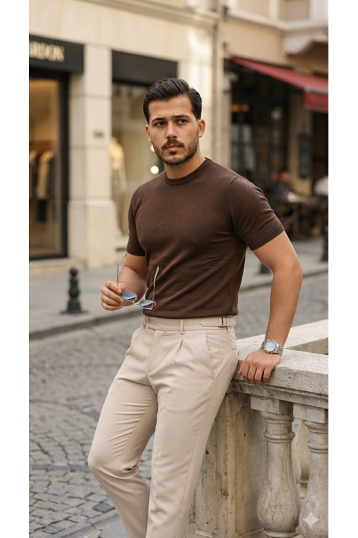 Erkek Basic Bisiklet Yaka Kısa Kollu Triko Tişört - %100 Pamuk Akrilik