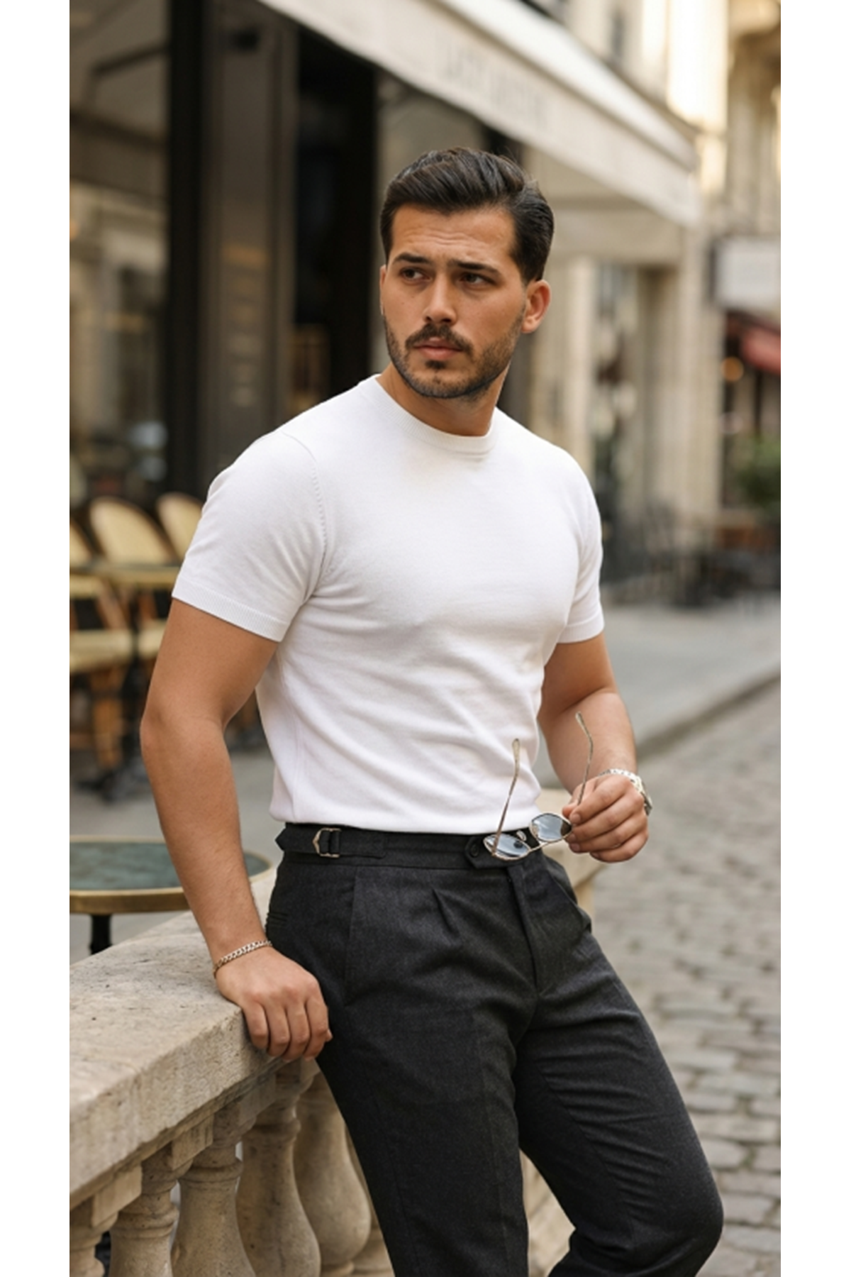 Erkek Basic Bisiklet Yaka Kısa Kollu Triko Tişört - %100 Pamuk Akrilik