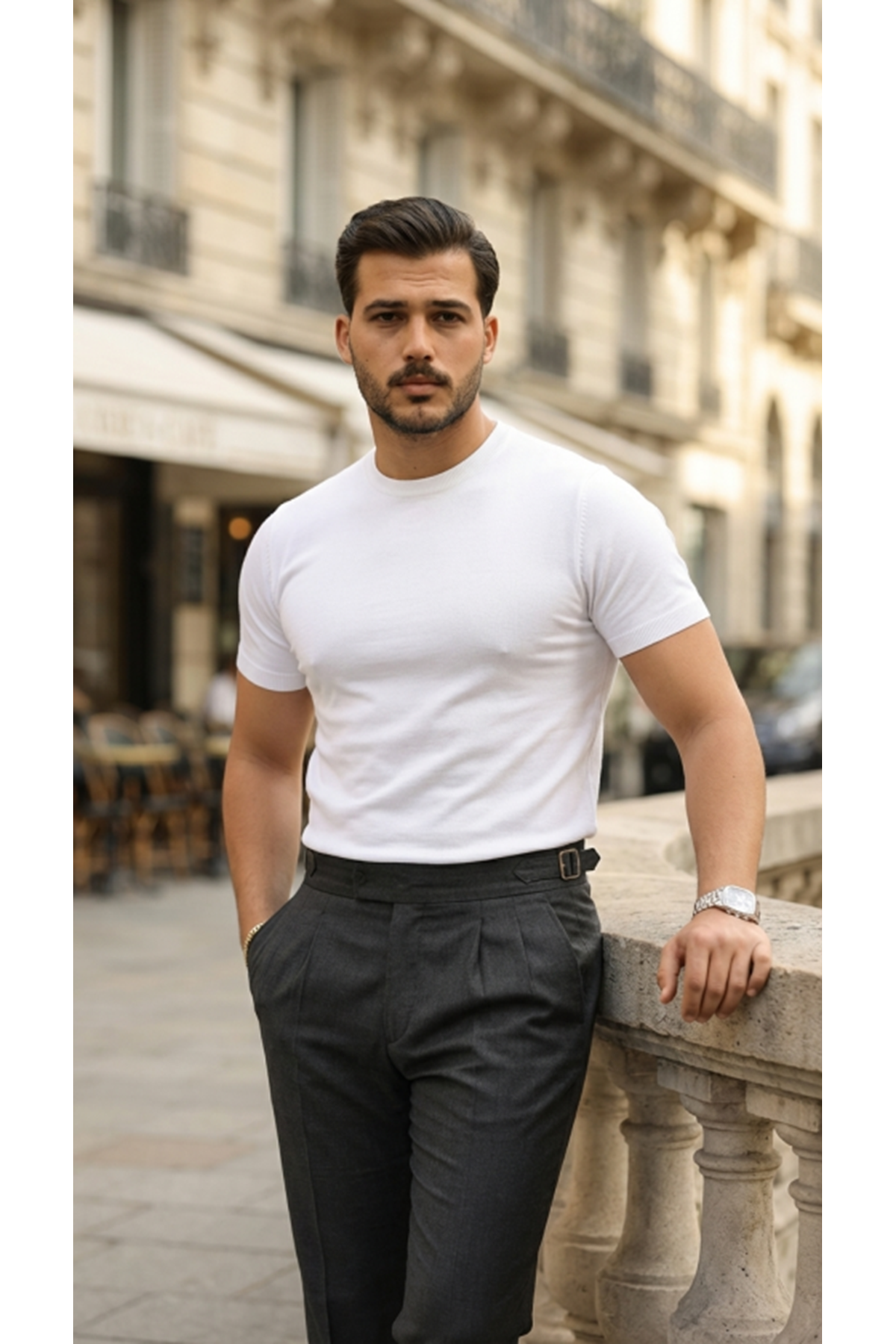 Erkek Basic Bisiklet Yaka Kısa Kollu Triko Tişört - %100 Pamuk Akrilik