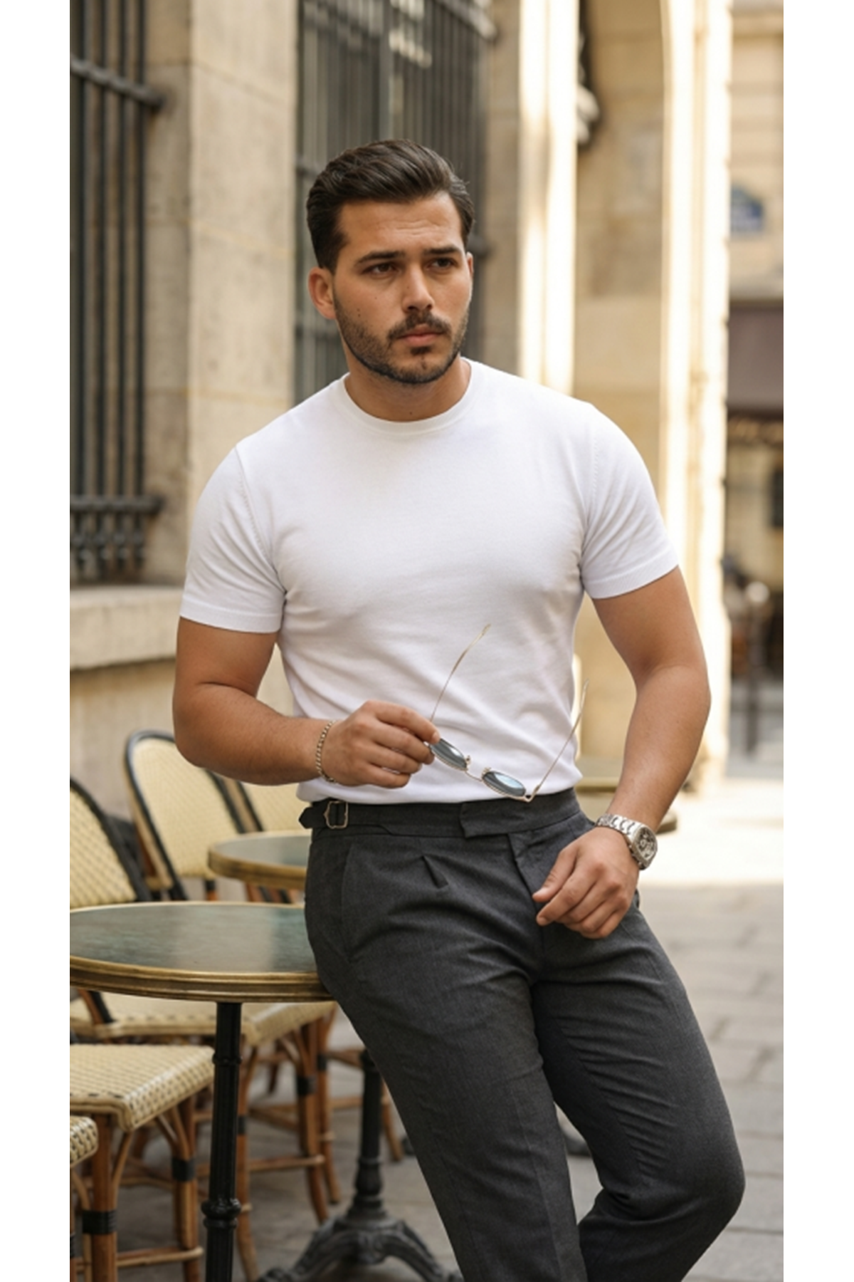 Erkek Basic Bisiklet Yaka Kısa Kollu Triko Tişört - %100 Pamuk Akrilik