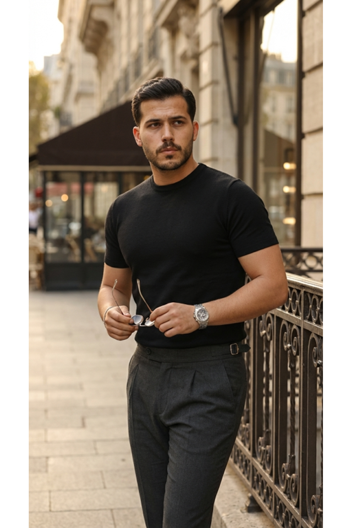 Erkek Basic Bisiklet Yaka Kısa Kollu Triko Tişört - %100 Pamuk Akrilik