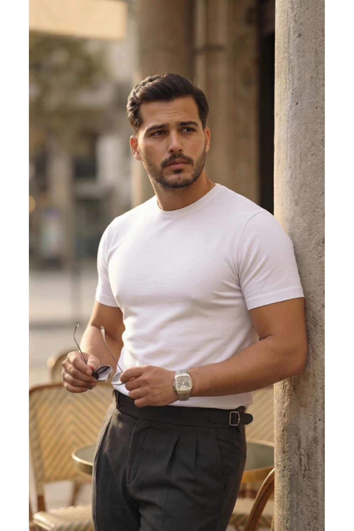 Erkek Basic Bisiklet Yaka Kısa Kollu Triko Tişört - %100 Pamuk Akrilik