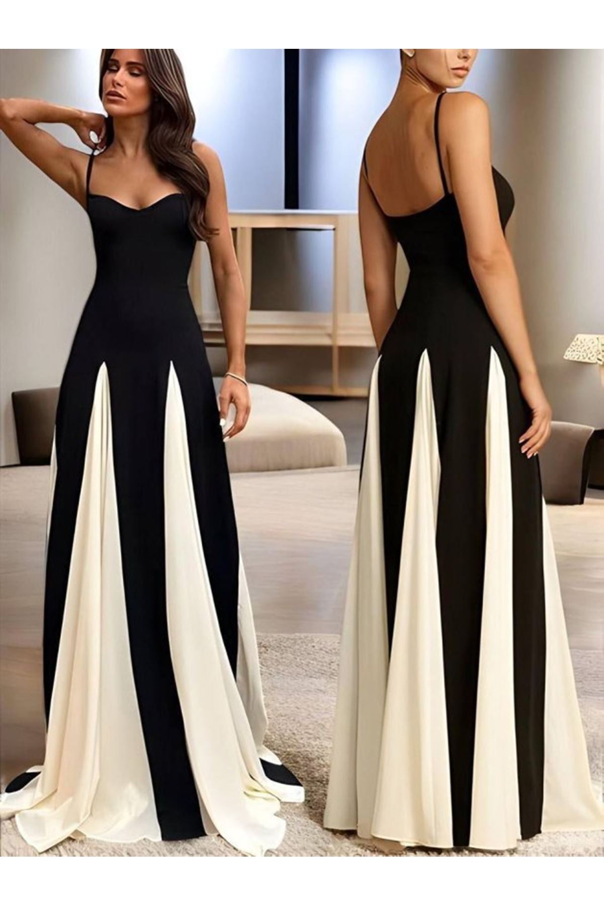 Kadın Eteği Parçalı Sıfır Kol Maxi Elbise