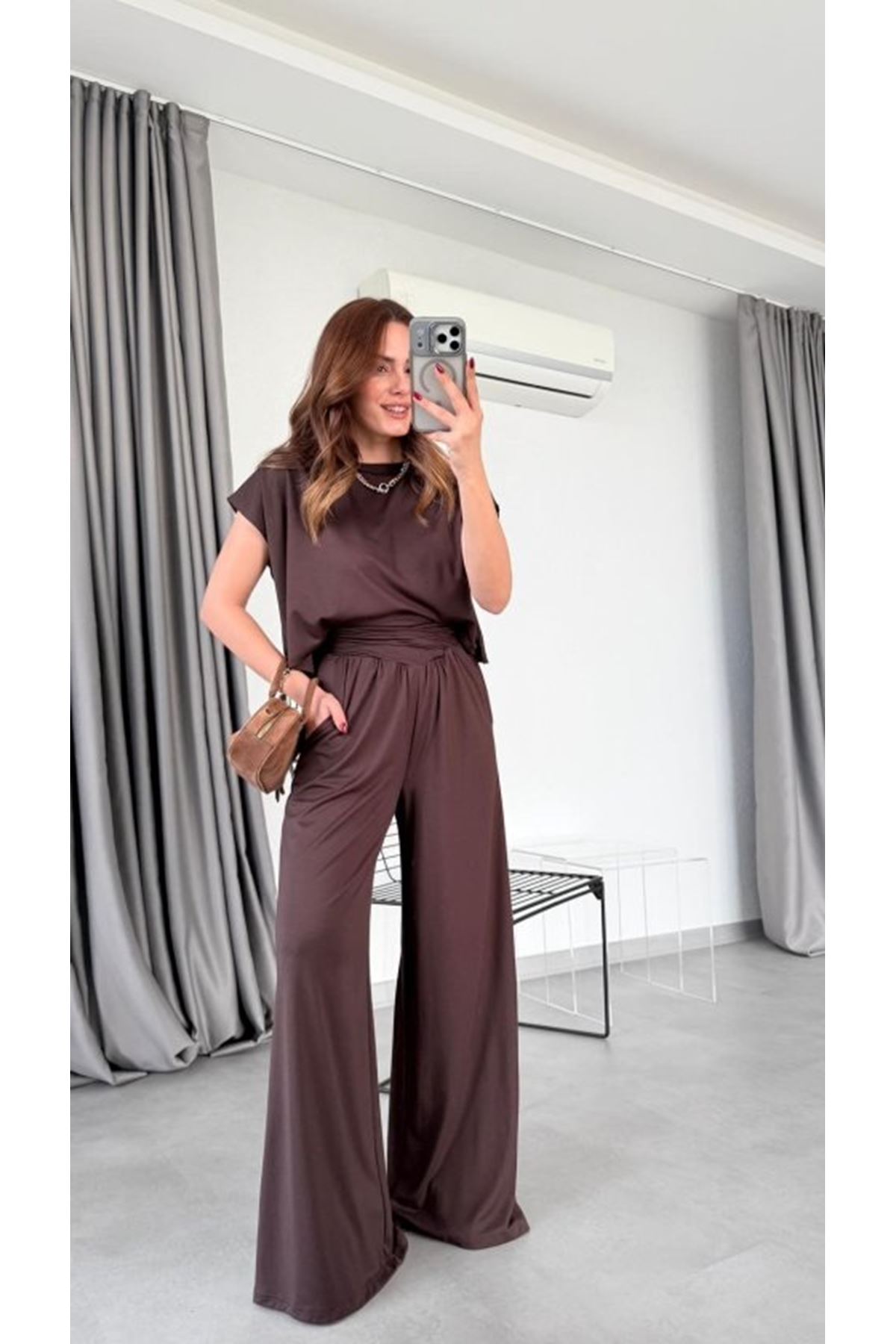 Kadın Drapeli Korse Detay Modal Kumaş Ikili Takim