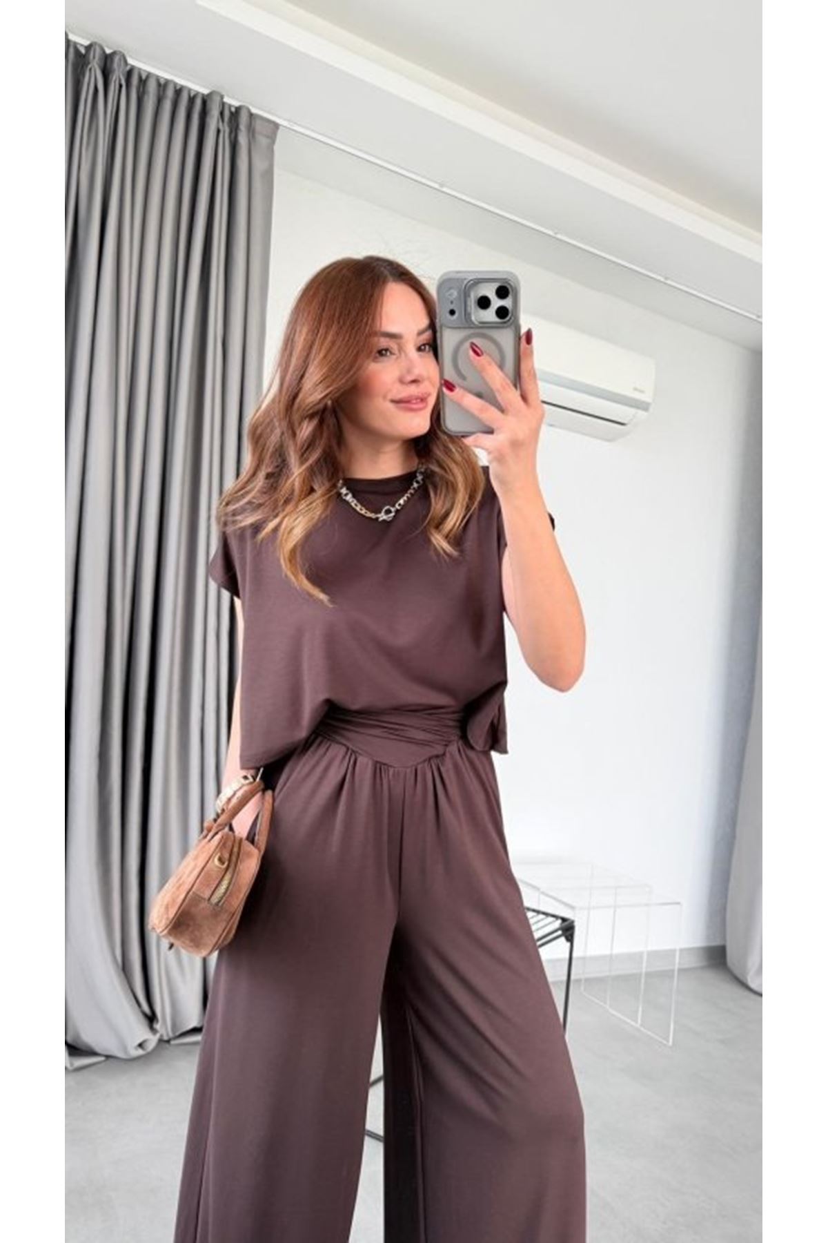 Kadın Drapeli Korse Detay Modal Kumaş Ikili Takim