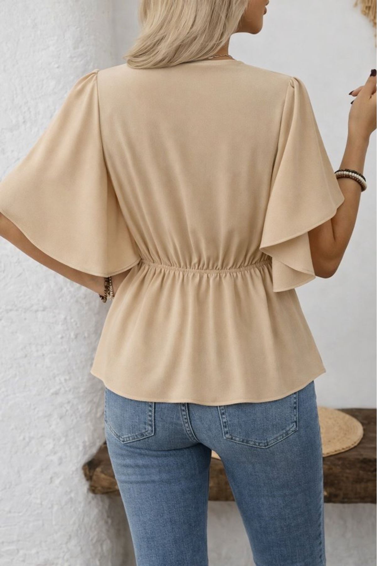 Kadın Kısa Kollu önden Düğmeli Ithal Krep Bluz