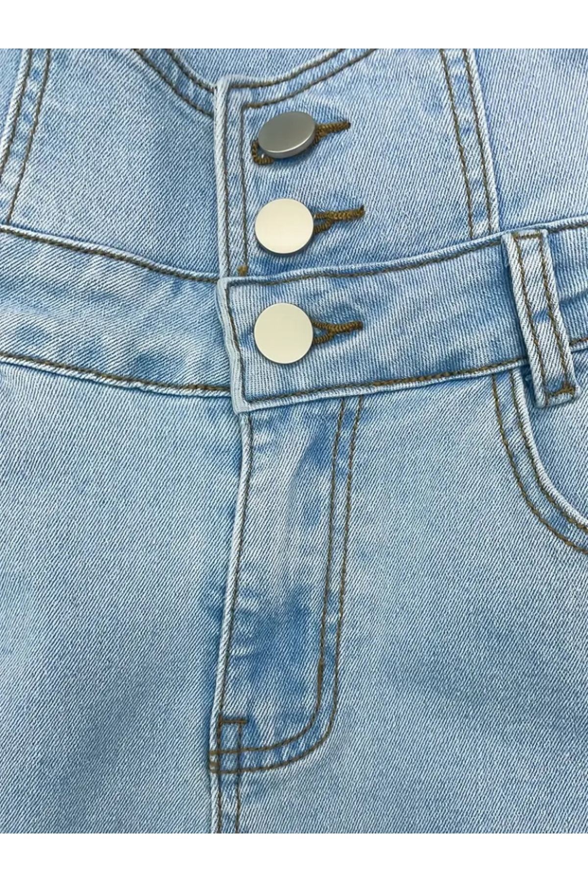 Kadın Yüksek Belli önden Düğmeli Yırtık Detaylı Kot Pantolon