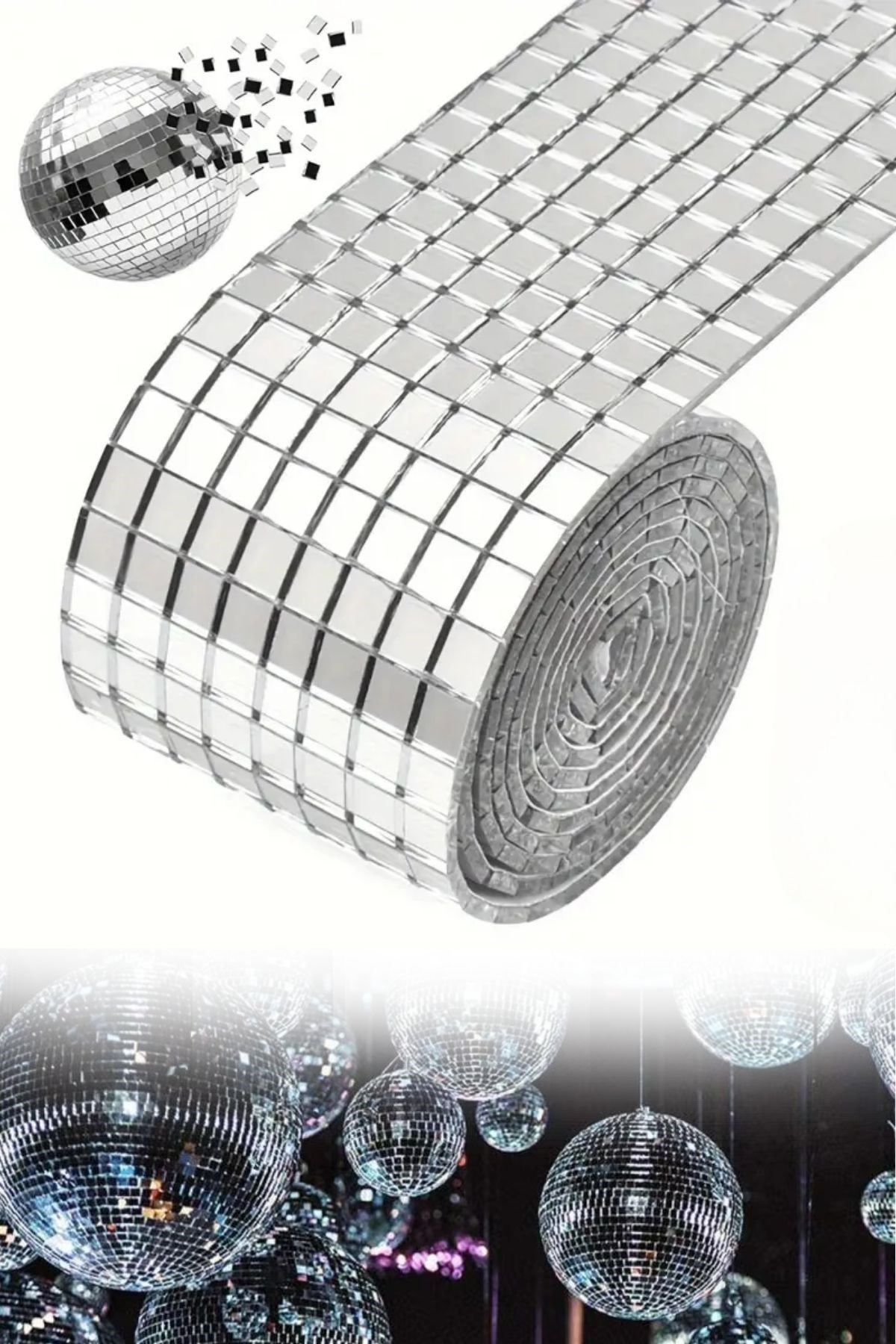 TBL Dekor®1 Metre Uzunluğunda Gümüş Renk Aynalı Mozaik Taşlı Dekor Bandı 4 cm x 1 mt