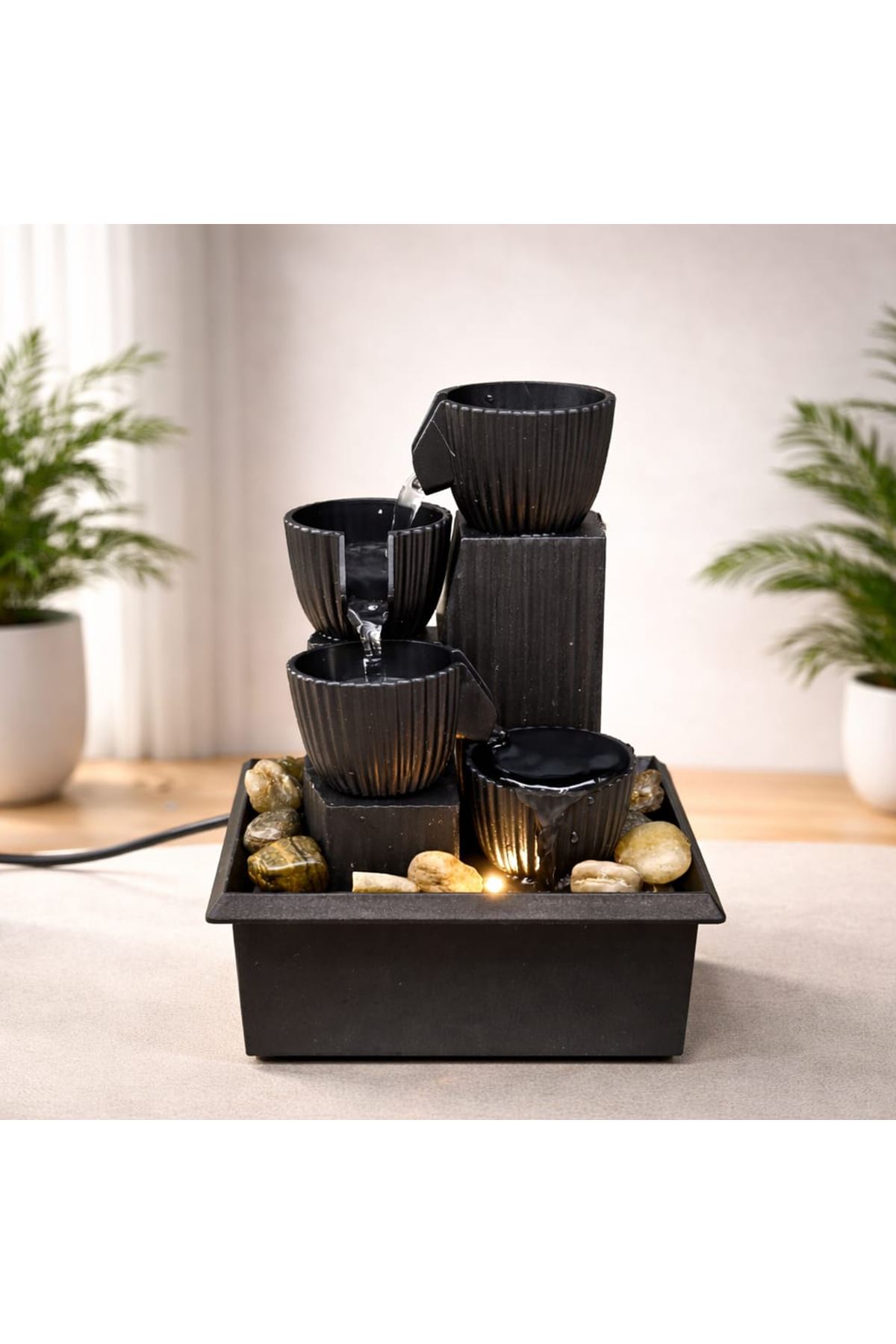 LED Işıklı 3 Katlı Masaüstü Dekoratif Su Şelalesi