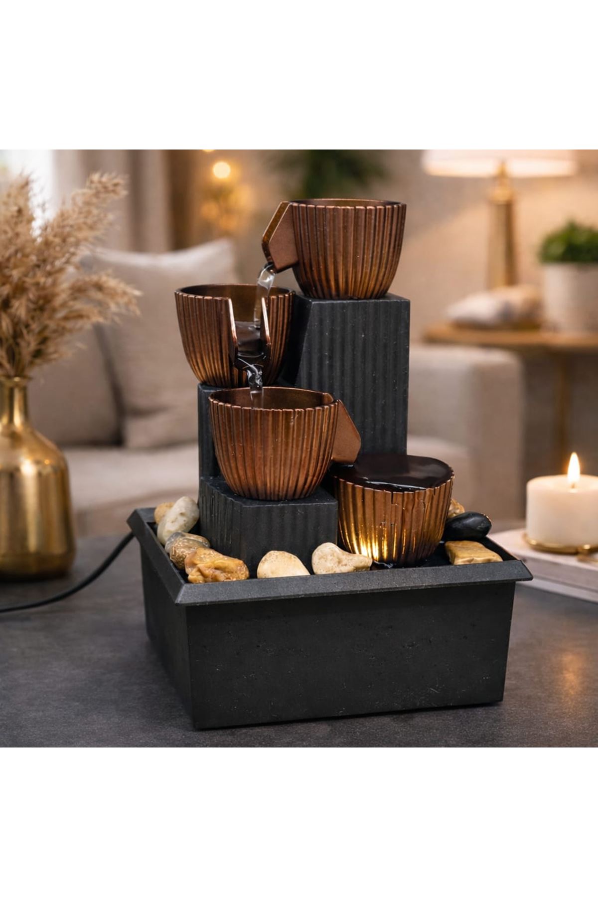 LED Işıklı Dekoratif Masaüstü Su Şelalesi