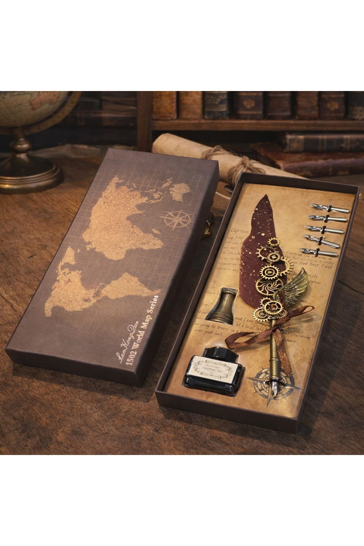 Vintage Tüylü Divit Kalem Hediye Seti